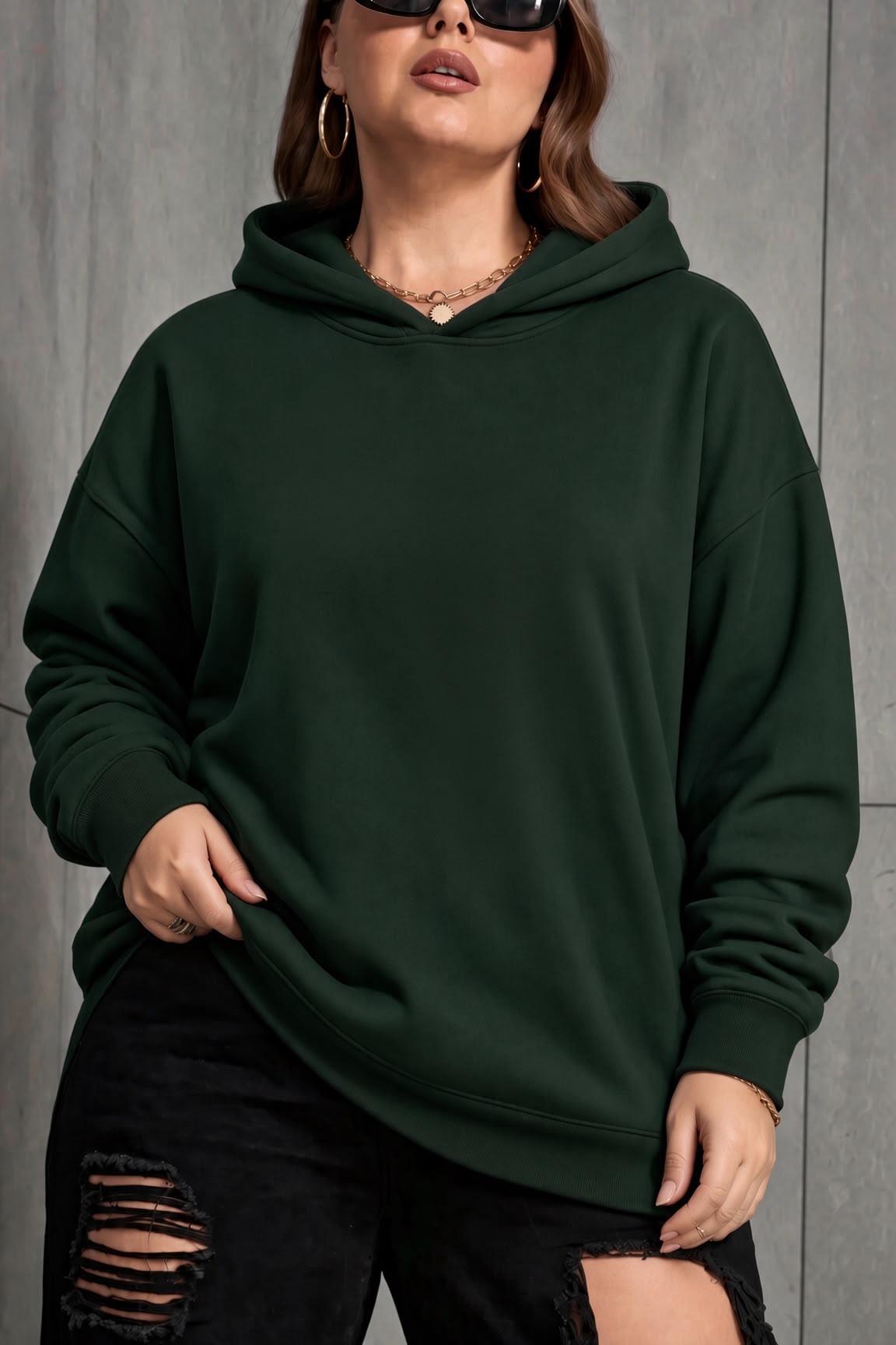 Bery Kadın Büyük Beden Battal Basic Kapüşonlu İki İplik Pamuklu Sweatshirt Rahat Kesim Unisex Sevgili Kombini