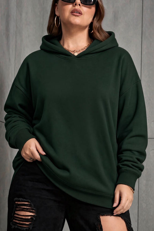 Bery Kadın Büyük Beden Battal Basic Kapüşonlu İki İplik Pamuklu Sweatshirt Rahat Kesim Unisex Sevgili Kombini