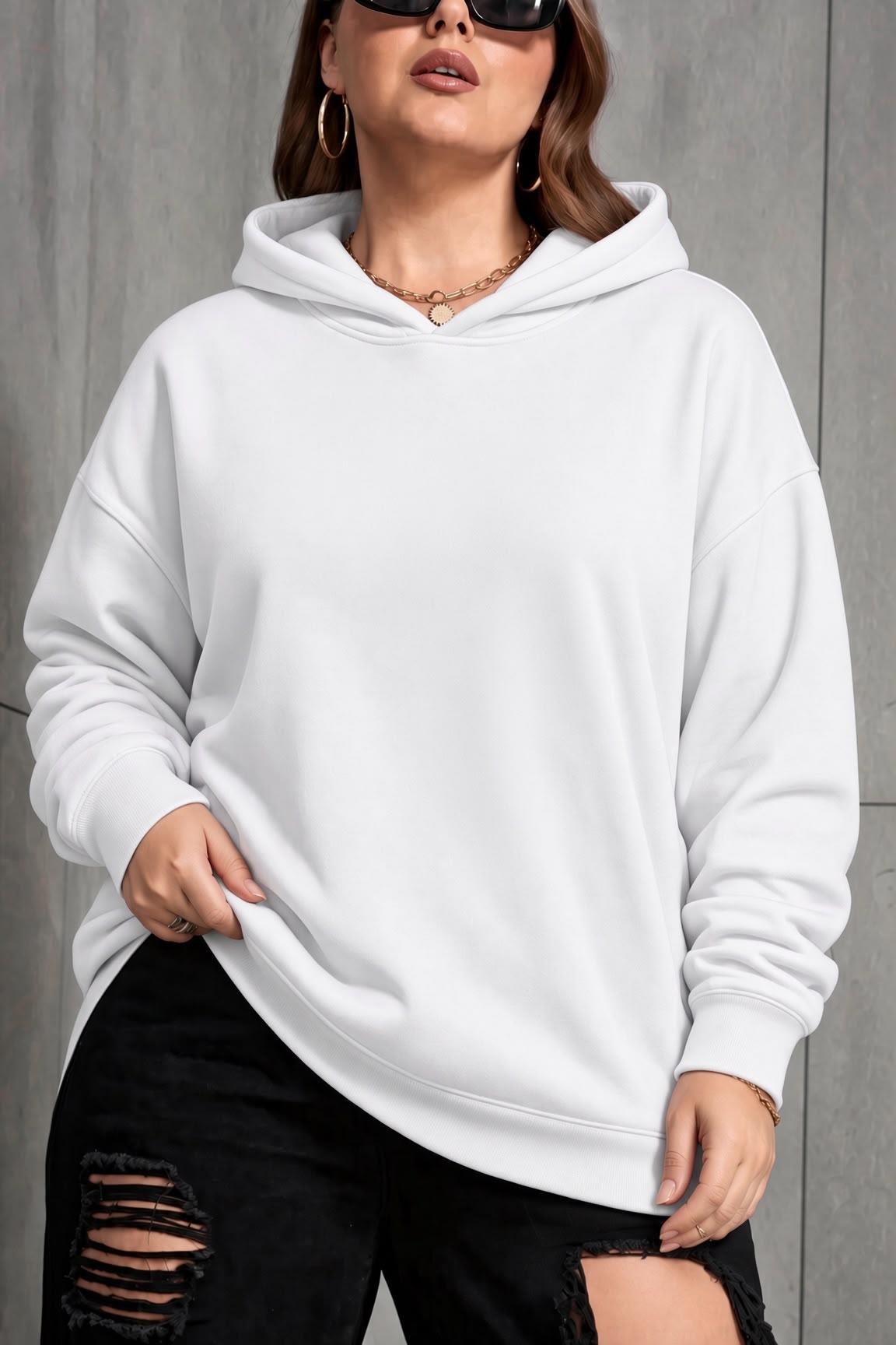 Bery Kadın Büyük Beden Battal Basic Kapüşonlu İki İplik Pamuklu Sweatshirt Rahat Kesim Unisex Sevgili Kombini