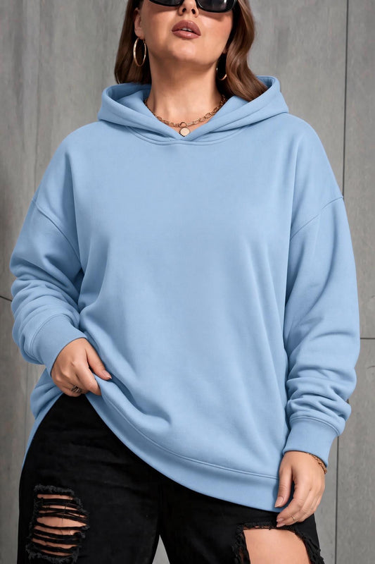 Bery Kadın Büyük Beden Battal Basic Kapüşonlu İki İplik Pamuklu Sweatshirt Rahat Kesim Unisex Sevgili Kombini