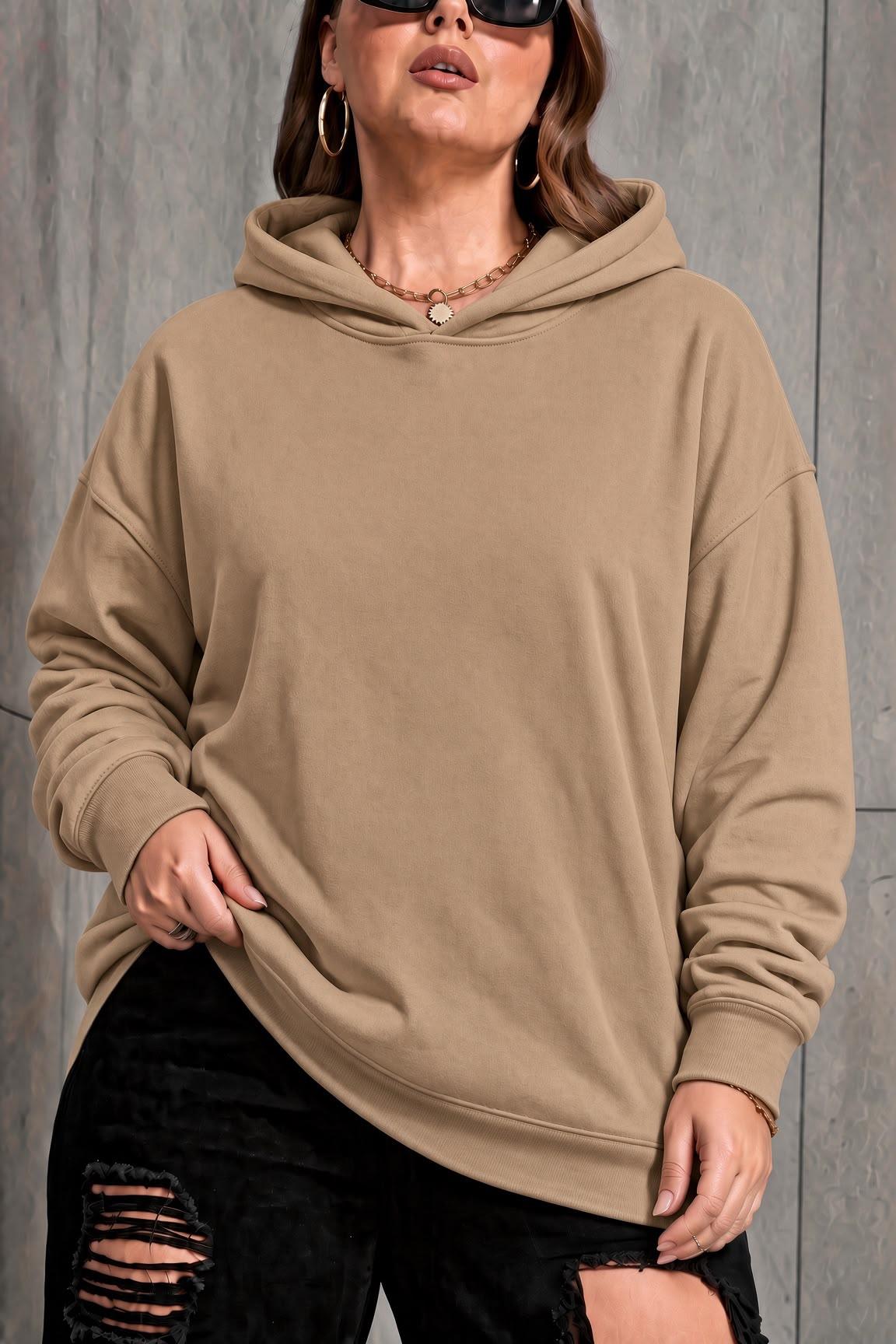 Bery Kadın Büyük Beden Battal Basic Kapüşonlu İki İplik Pamuklu Sweatshirt Rahat Kesim Unisex Sevgili Kombini