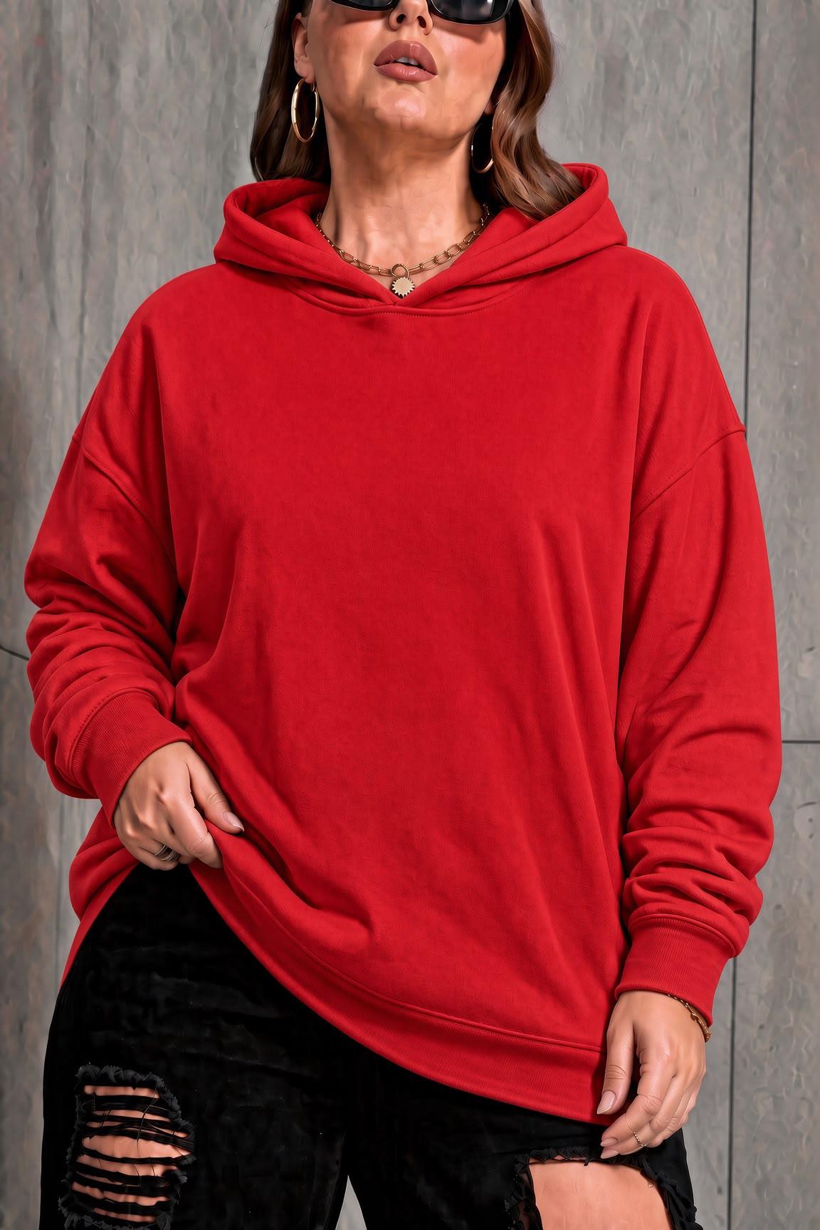 Bery Kadın Büyük Beden Battal Basic Kapüşonlu İki İplik Pamuklu Sweatshirt Rahat Kesim Unisex Sevgili Kombini