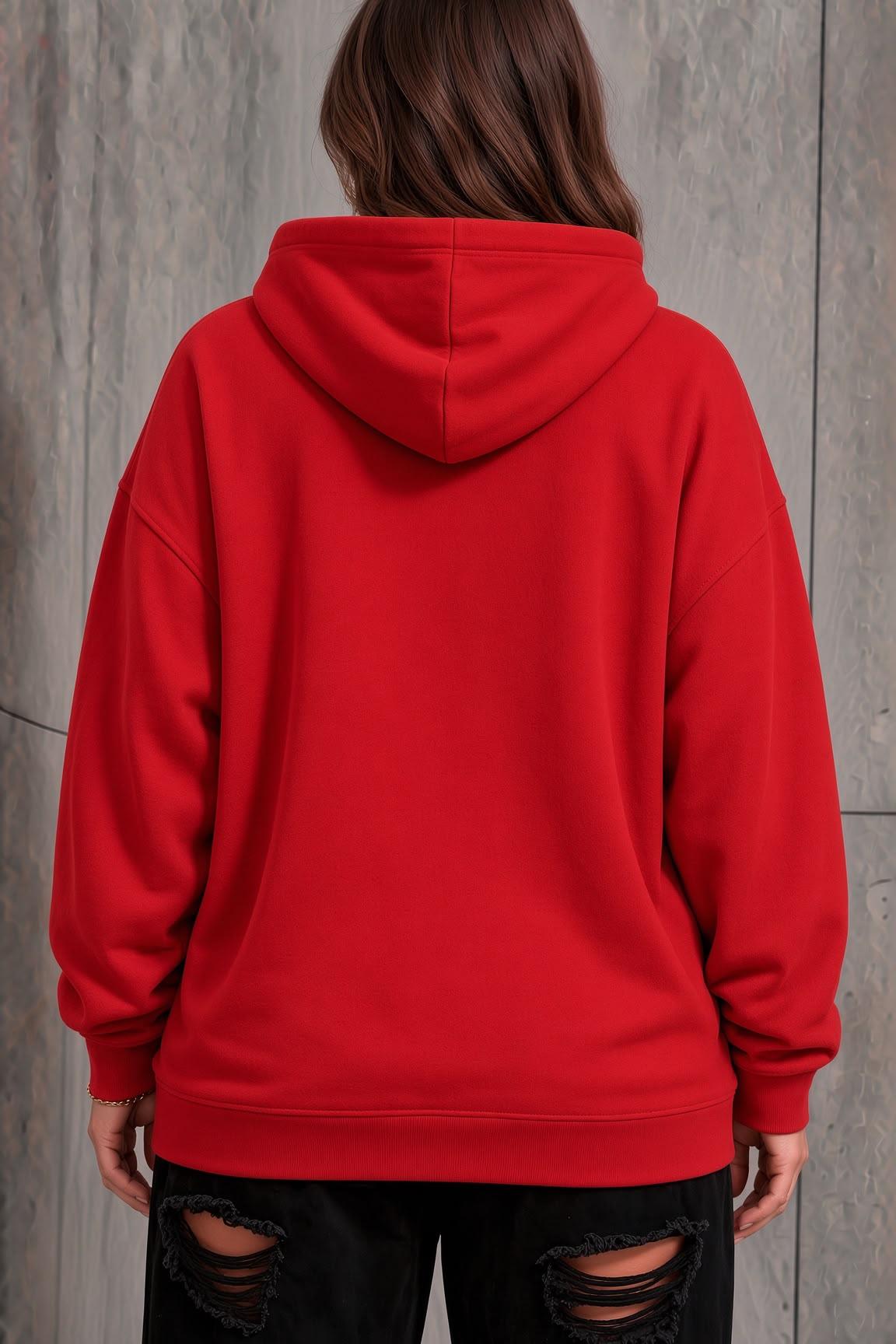 Bery Kadın Büyük Beden Battal Basic Kapüşonlu İki İplik Pamuklu Sweatshirt Rahat Kesim Unisex Sevgili Kombini