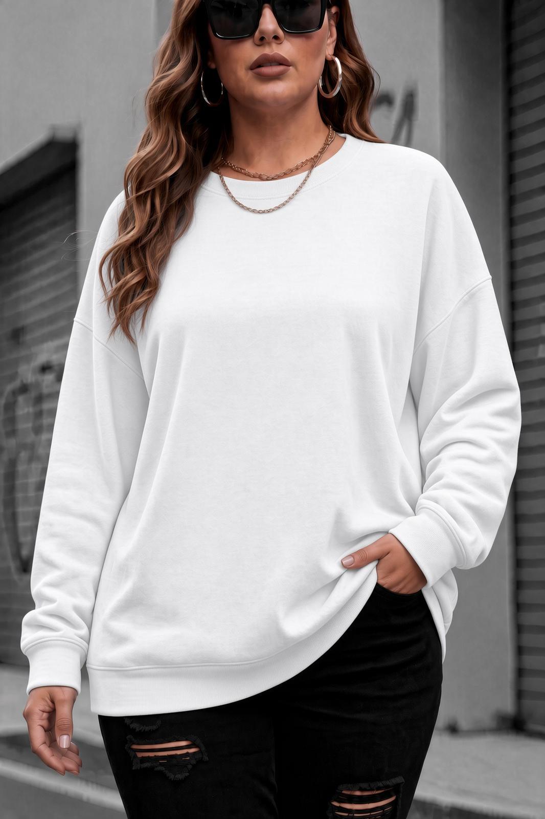 Uly Kadın Büyük Beden Battal Basic Bisiklet Yaka İki İplik Pamuklu Sweatshirt Rahat Kesim Unisex Sevgili Kombini