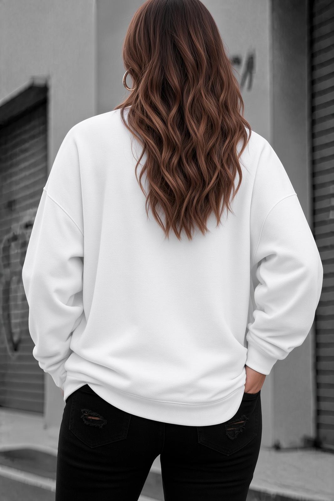 Uly Kadın Büyük Beden Battal Basic Bisiklet Yaka İki İplik Pamuklu Sweatshirt Rahat Kesim Unisex Sevgili Kombini