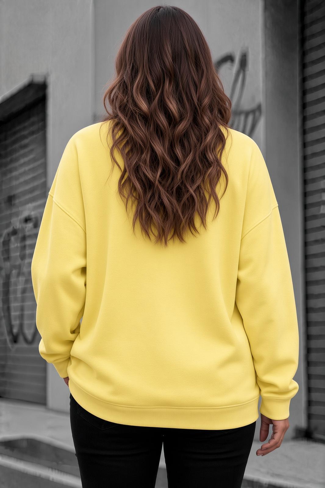 Uly Kadın Büyük Beden Battal Basic Bisiklet Yaka İki İplik Pamuklu Sweatshirt Rahat Kesim Unisex Sevgili Kombini