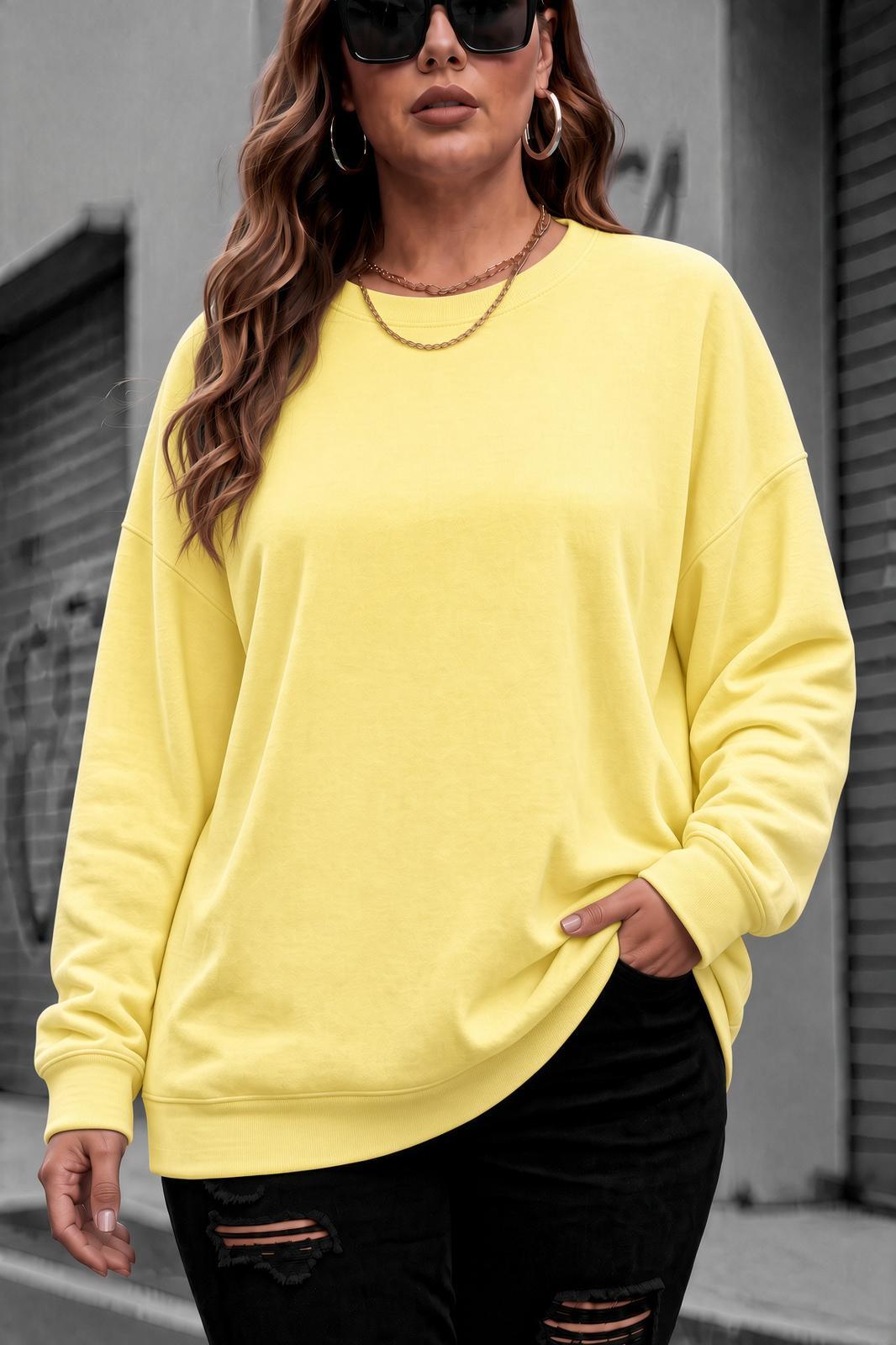 Uly Kadın Büyük Beden Battal Basic Bisiklet Yaka İki İplik Pamuklu Sweatshirt Rahat Kesim Unisex Sevgili Kombini