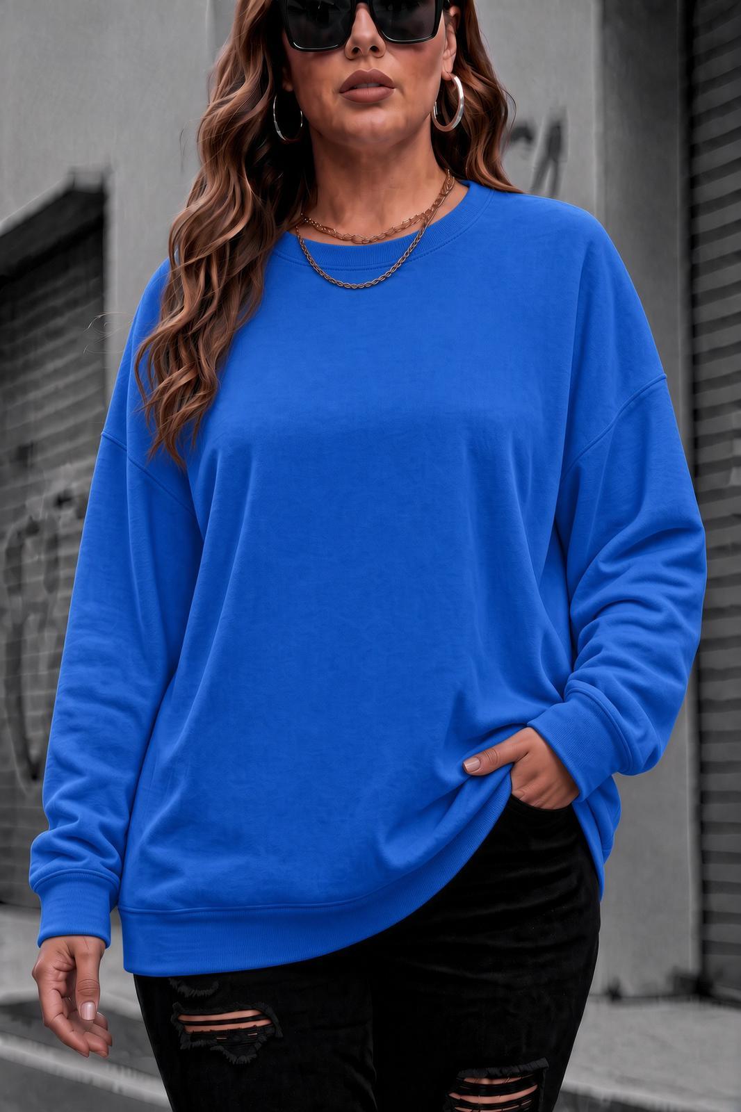 Uly Kadın Büyük Beden Battal Basic Bisiklet Yaka İki İplik Pamuklu Sweatshirt Rahat Kesim Unisex Sevgili Kombini