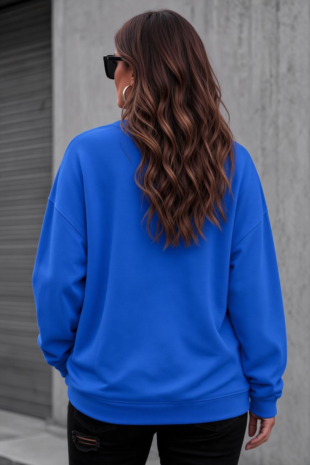 Uly Kadın Büyük Beden Battal Basic Bisiklet Yaka İki İplik Pamuklu Sweatshirt Rahat Kesim Unisex Sevgili Kombini