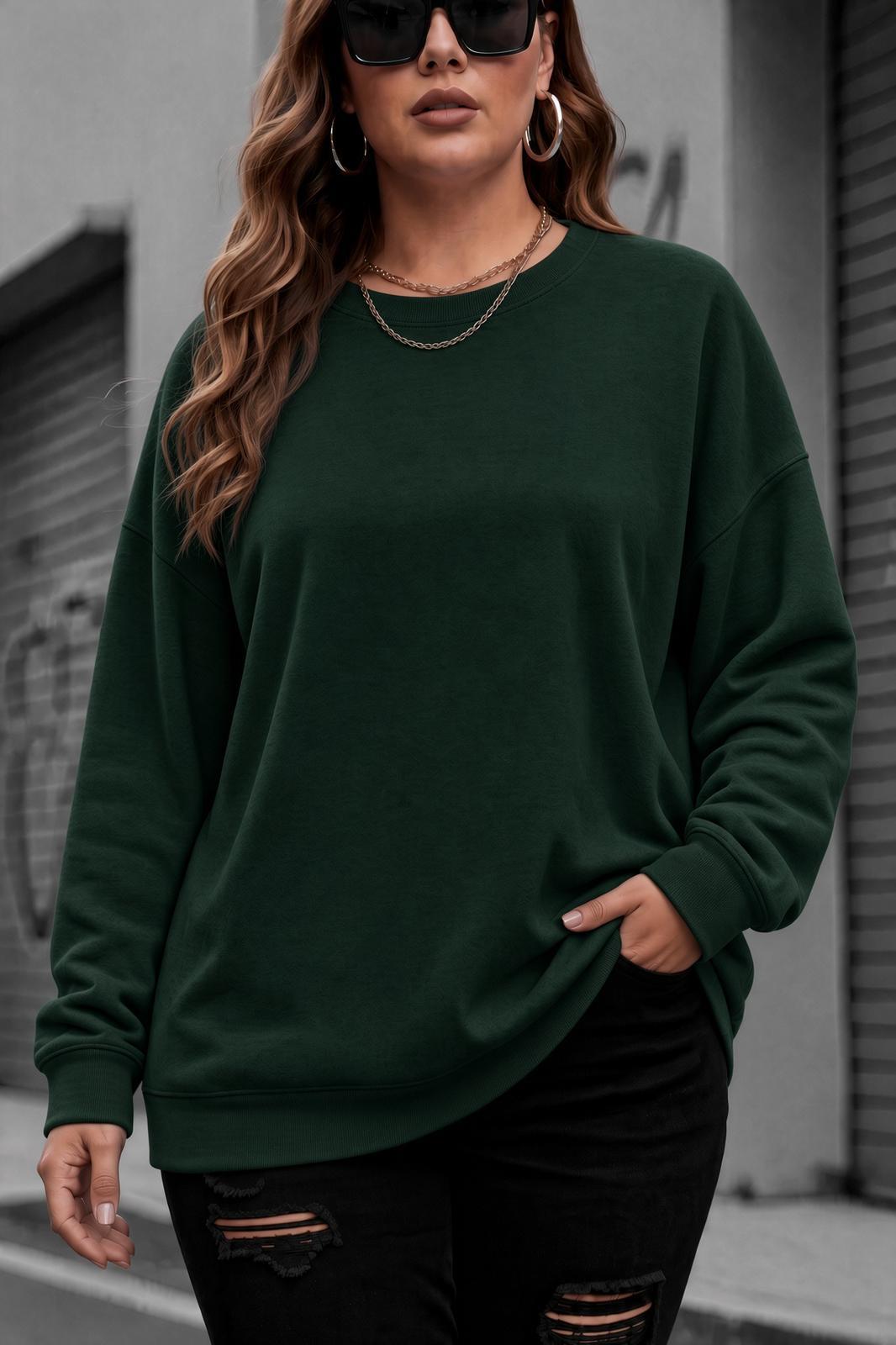 Uly Kadın Büyük Beden Battal Basic Bisiklet Yaka İki İplik Pamuklu Sweatshirt Rahat Kesim Unisex Sevgili Kombini