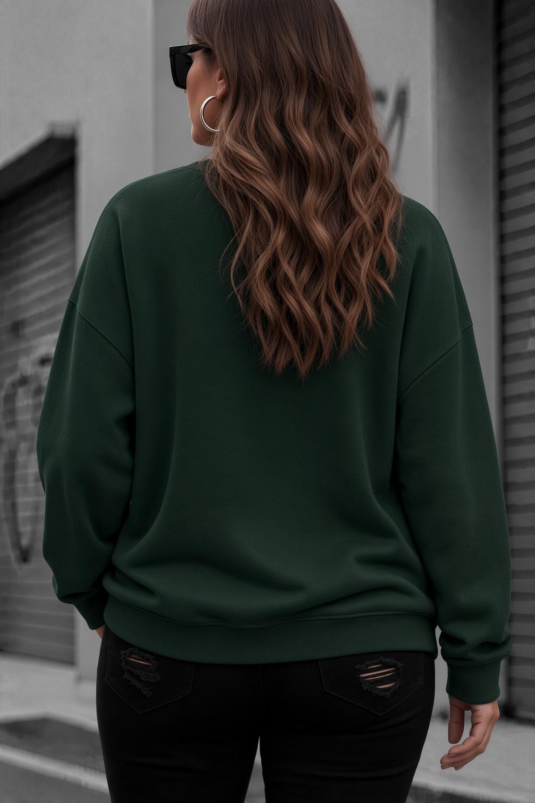 Uly Kadın Büyük Beden Battal Basic Bisiklet Yaka İki İplik Pamuklu Sweatshirt Rahat Kesim Unisex Sevgili Kombini