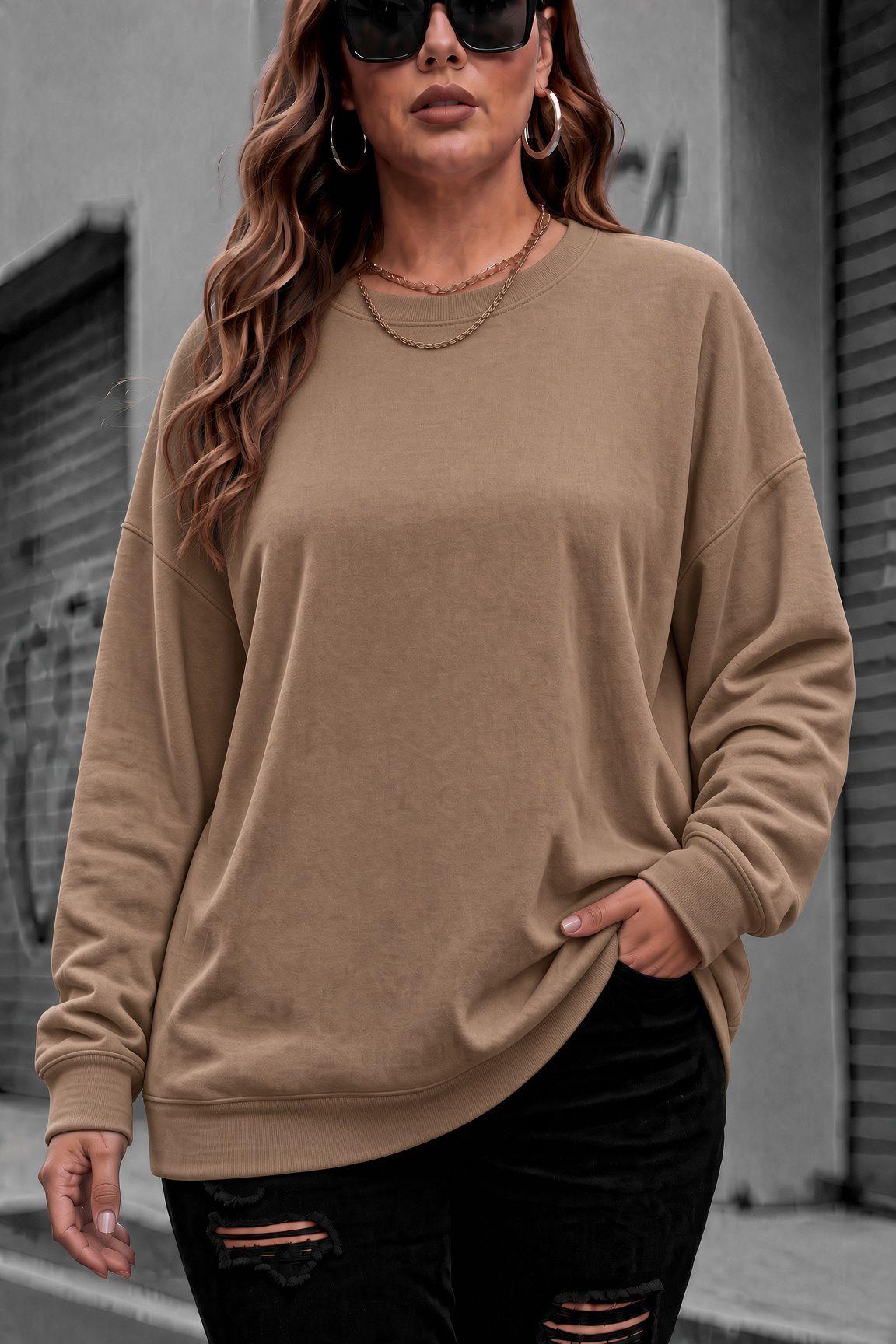Uly Kadın Büyük Beden Battal Basic Bisiklet Yaka İki İplik Pamuklu Sweatshirt Rahat Kesim Unisex Sevgili Kombini
