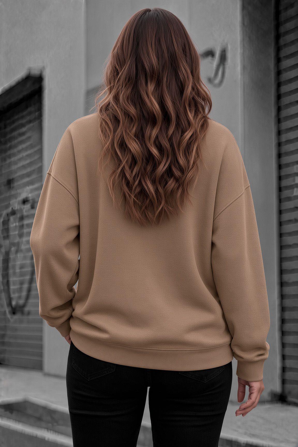 Uly Kadın Büyük Beden Battal Basic Bisiklet Yaka İki İplik Pamuklu Sweatshirt Rahat Kesim Unisex Sevgili Kombini