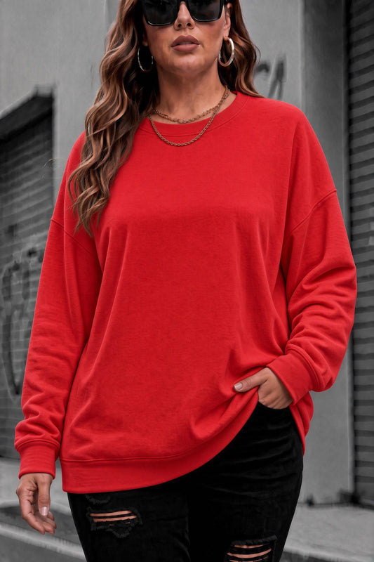 Uly Kadın Büyük Beden Battal Basic Bisiklet Yaka İki İplik Pamuklu Sweatshirt Rahat Kesim Unisex Sevgili Kombini