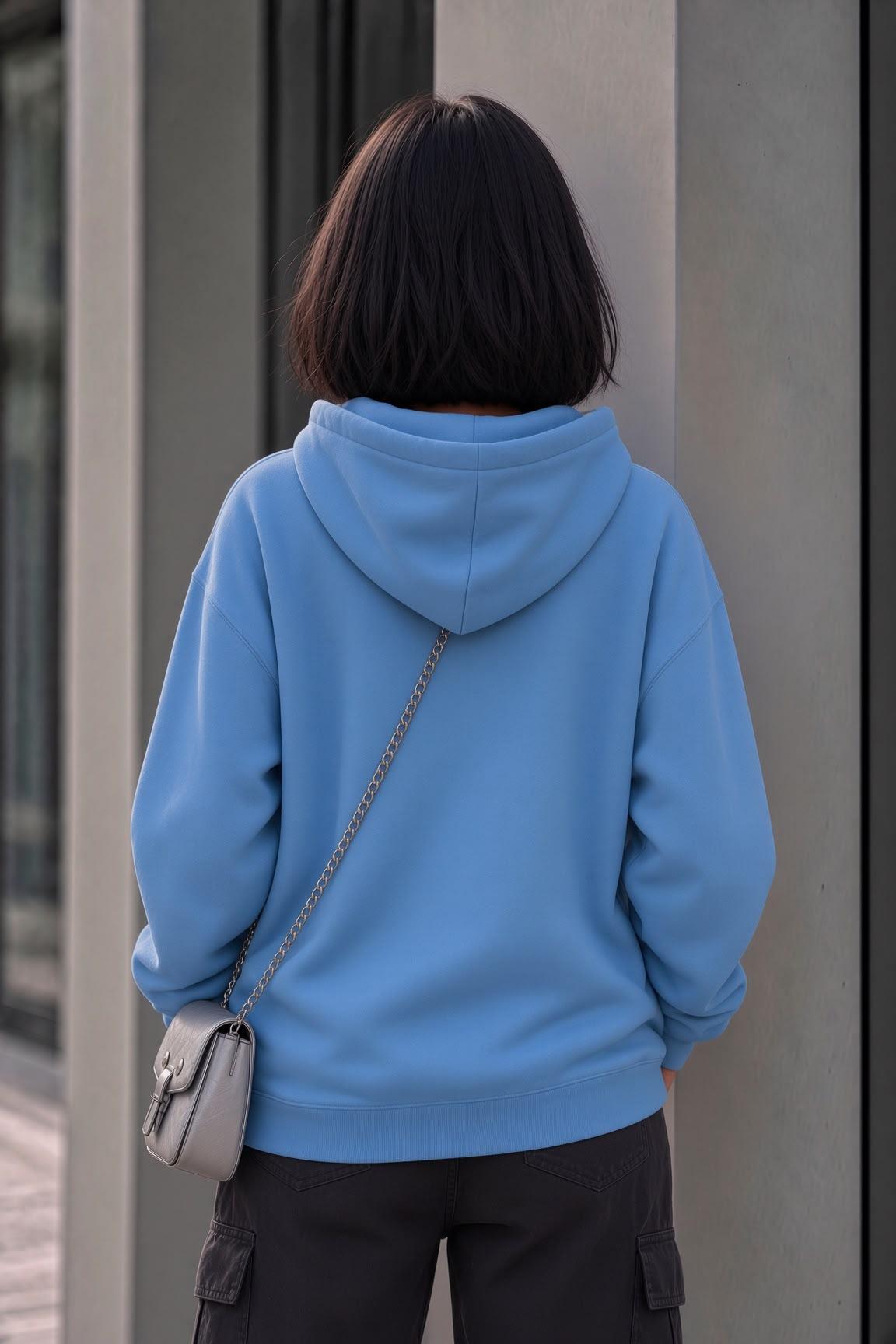 Bery Kadın İki İplik Şardonlu Oversize Kapüşonlu Basic Sweatshirt | Kanguru Cepli Düz Renk Günlük Hoodie