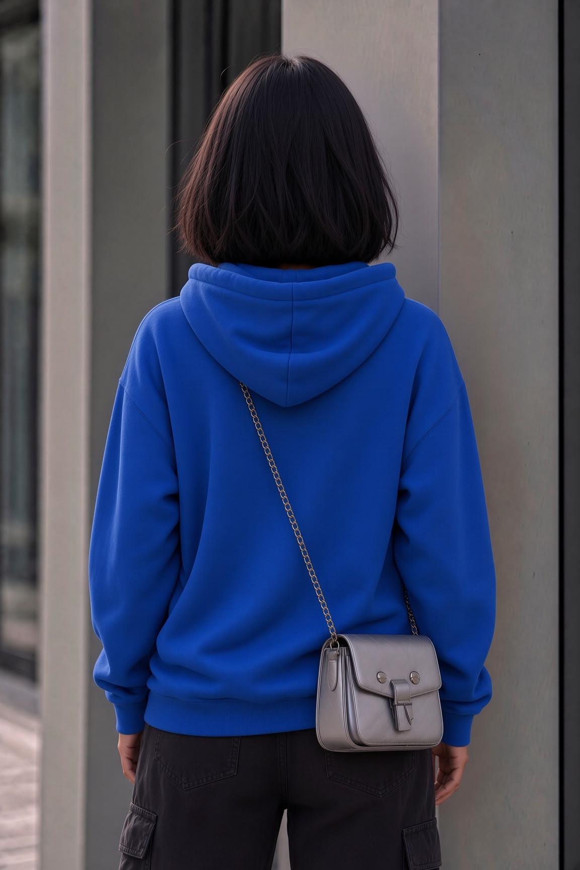 Bery Kadın İki İplik Şardonlu Oversize Kapüşonlu Basic Sweatshirt | Kanguru Cepli Düz Renk Günlük Hoodie