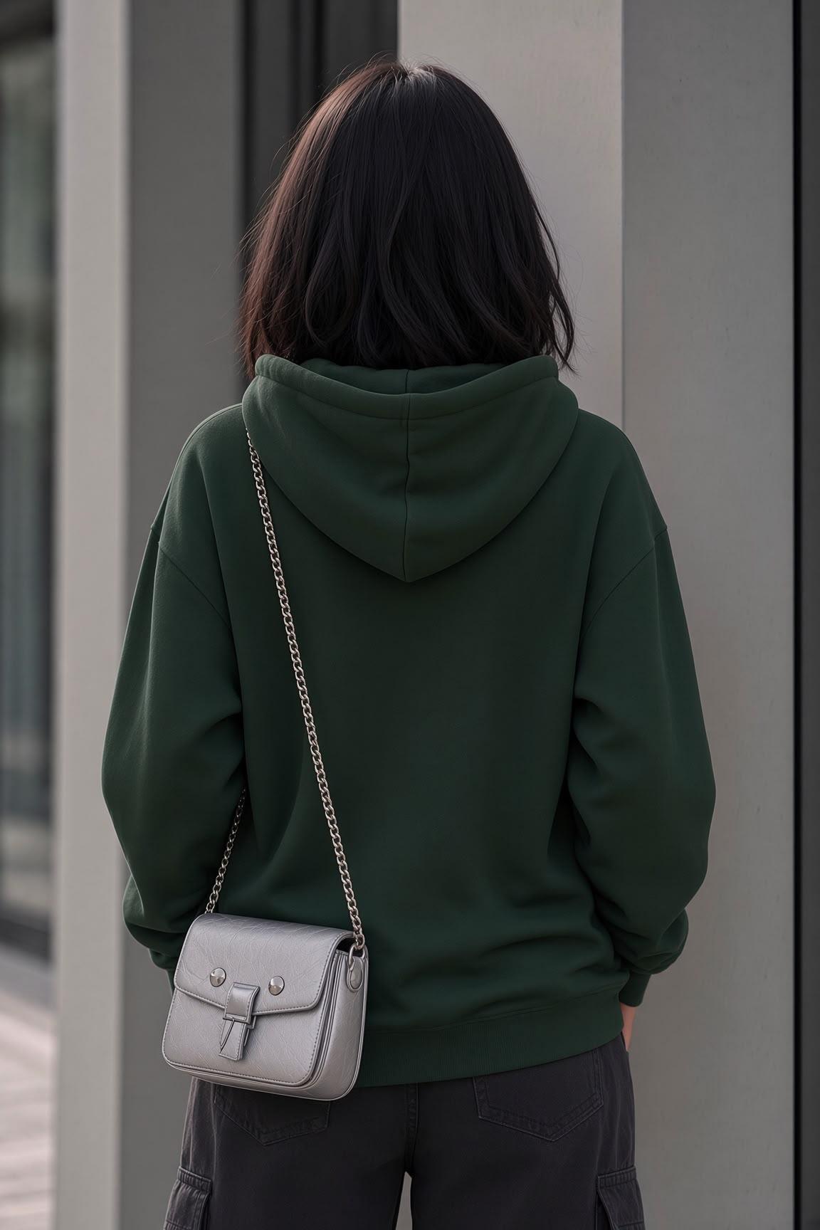 Bery Kadın İki İplik Şardonlu Oversize Kapüşonlu Basic Sweatshirt | Kanguru Cepli Düz Renk Günlük Hoodie