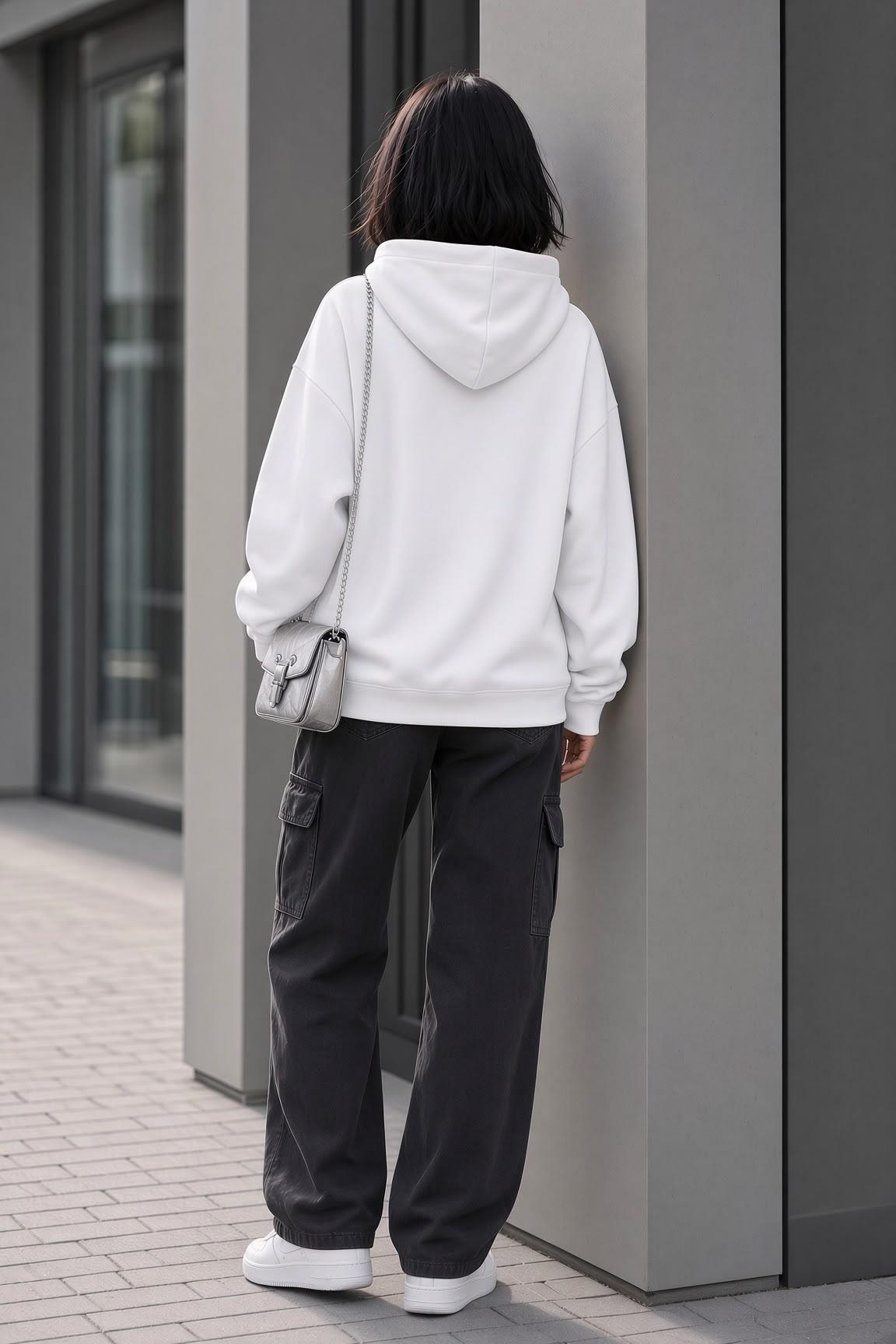 Bery Kadın İki İplik Şardonlu Oversize Kapüşonlu Basic Sweatshirt | Kanguru Cepli Düz Renk Günlük Hoodie