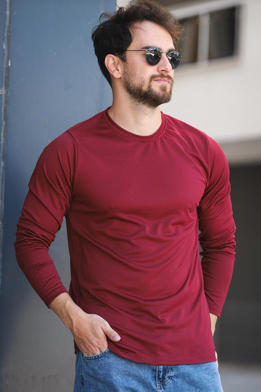 Betti Slim Fit Likralı Petek Kumaş Bisiklet Yaka Erkek Uzun Kol Tshirt