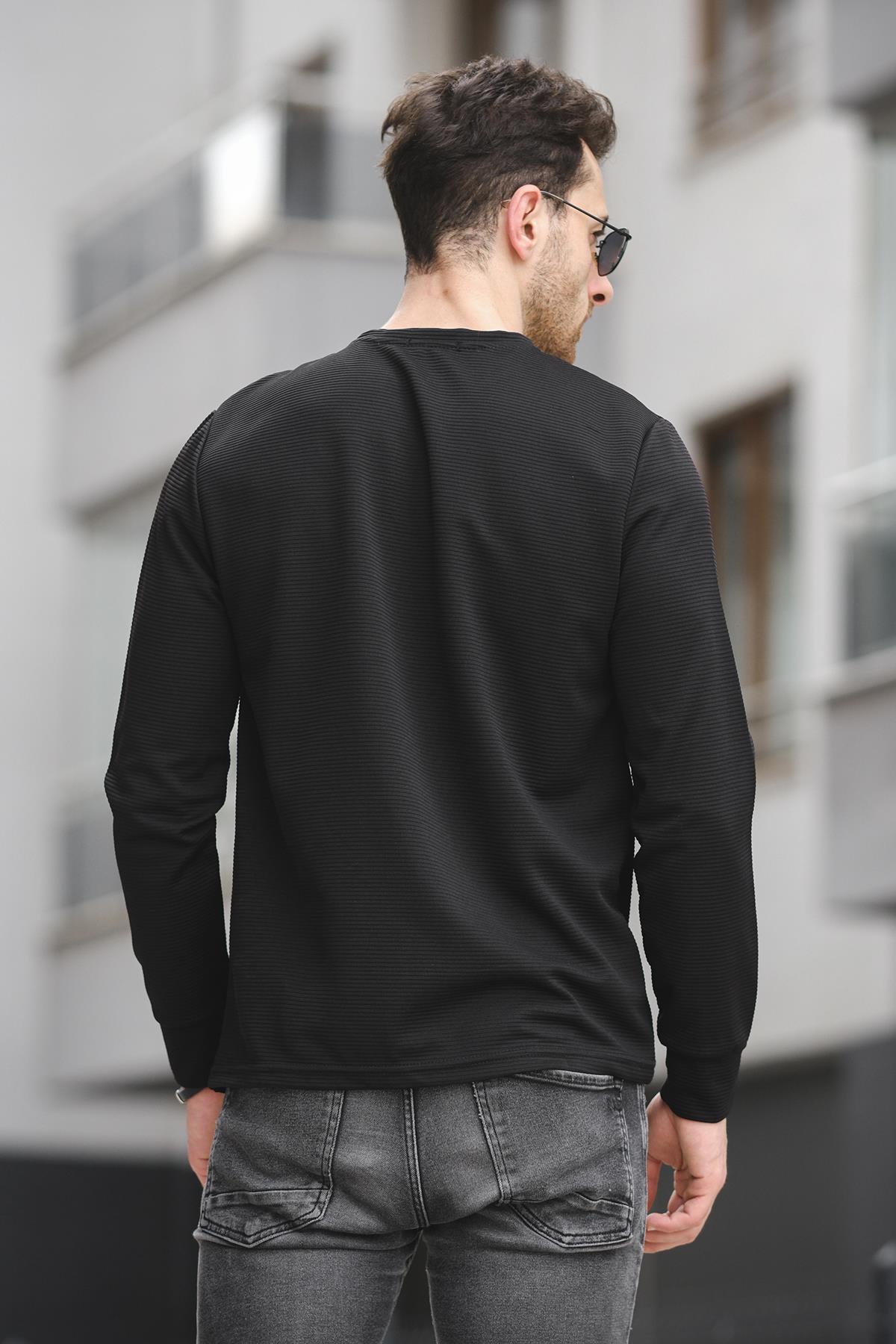 Boccel Brooklyn Baskılı Çizgili Otoban Kumaş Slim Fit Likralı Erkek Sweatshirt