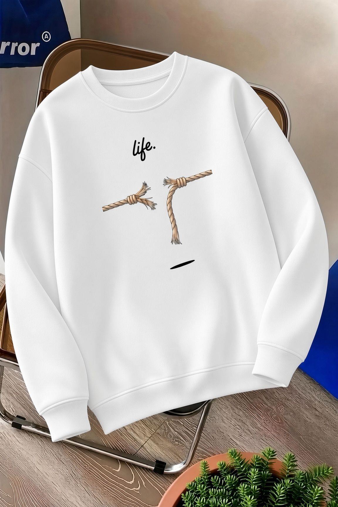 Bs Life Design Minimalist İllüstrasyon Baskılı Unisex Kapüşonlu Sweatshirt-Büyük Beden Seçenekli