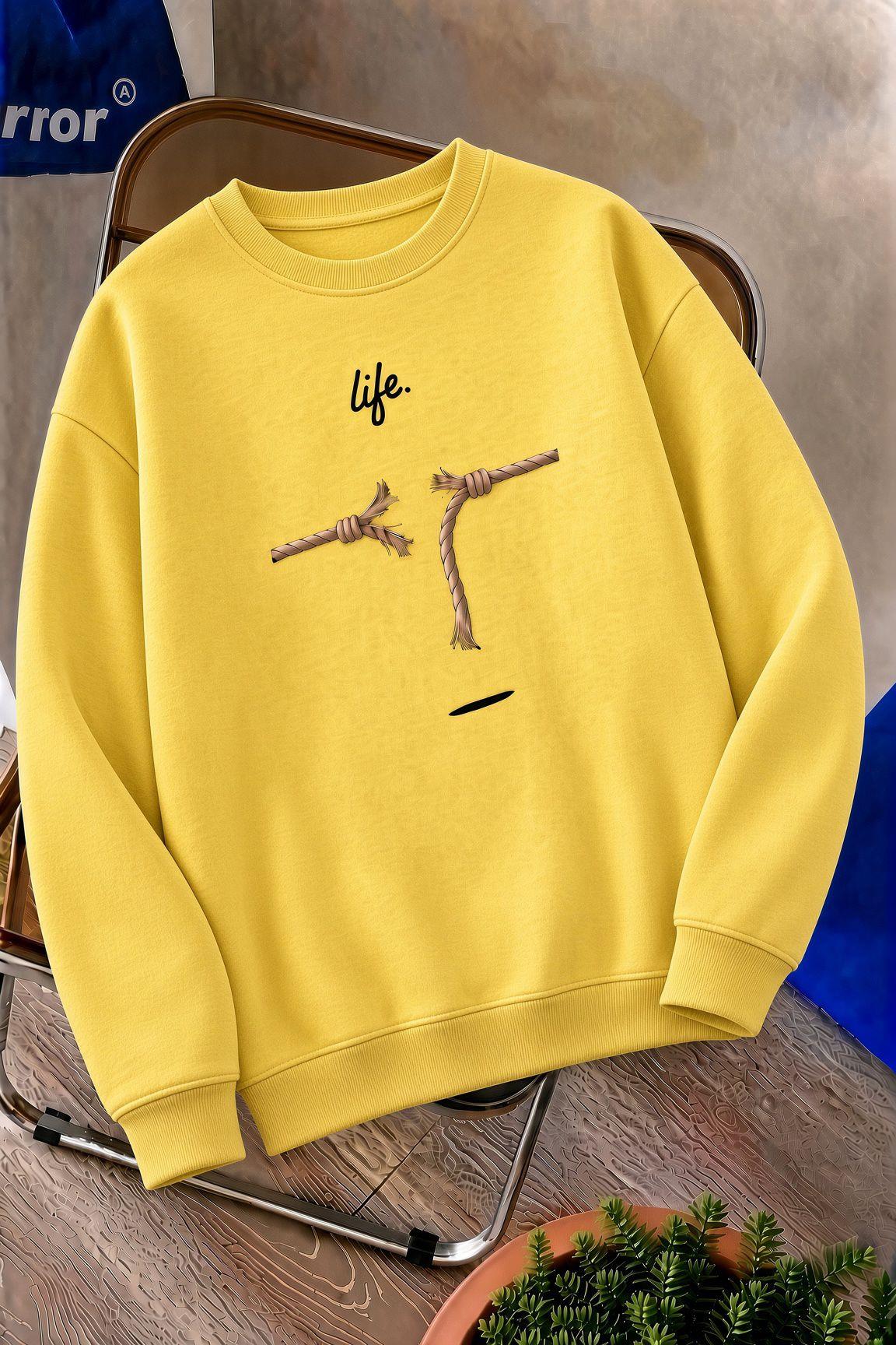 Bs Life Design Minimalist İllüstrasyon Baskılı Unisex Kapüşonlu Sweatshirt-Büyük Beden Seçenekli