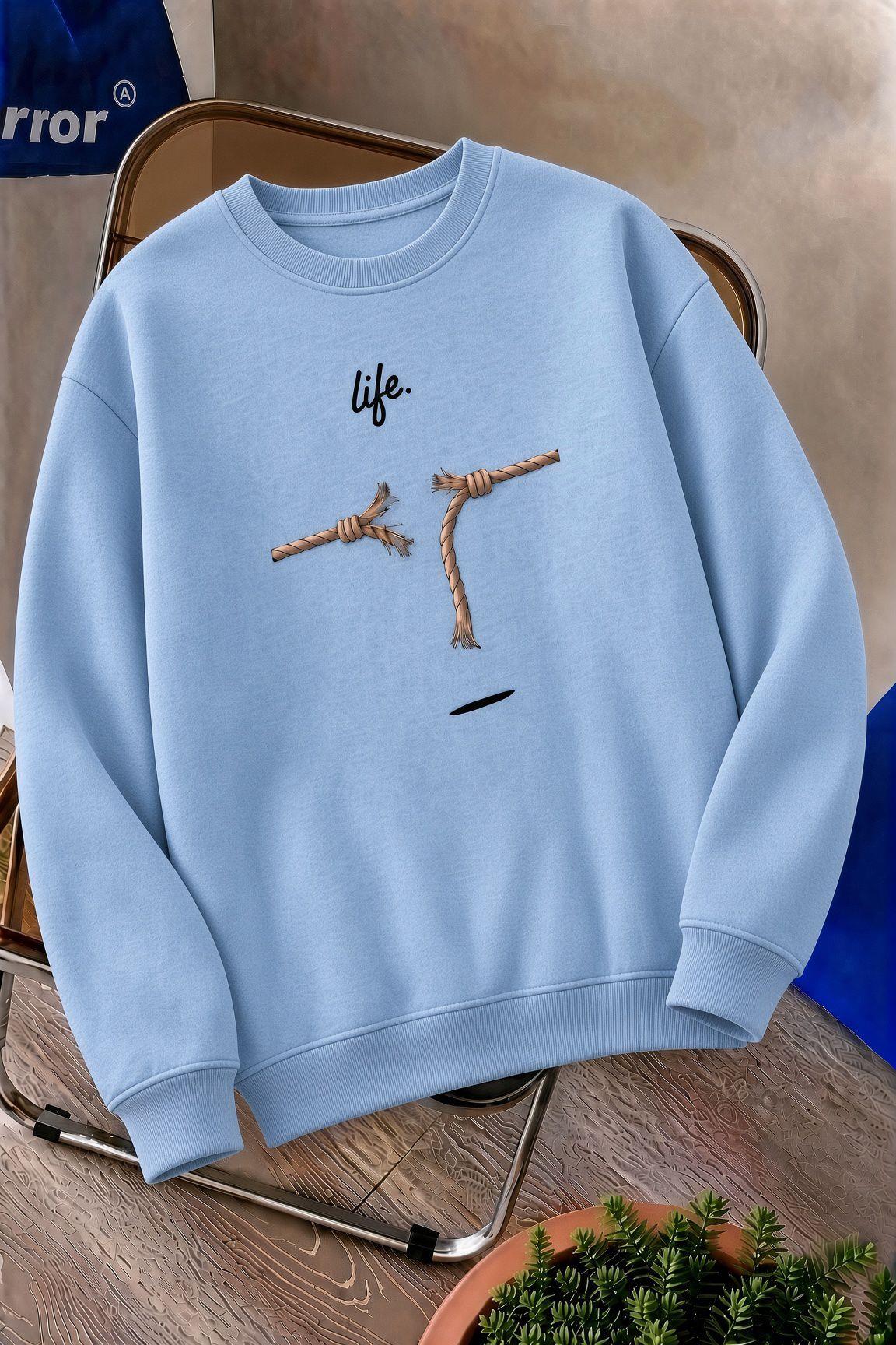 Bs Life Design Minimalist İllüstrasyon Baskılı Unisex Kapüşonlu Sweatshirt-Büyük Beden Seçenekli