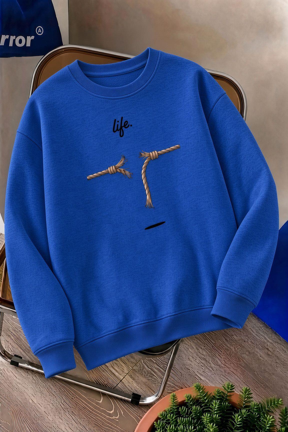 Bs Life Design Minimalist İllüstrasyon Baskılı Unisex Kapüşonlu Sweatshirt-Büyük Beden Seçenekli