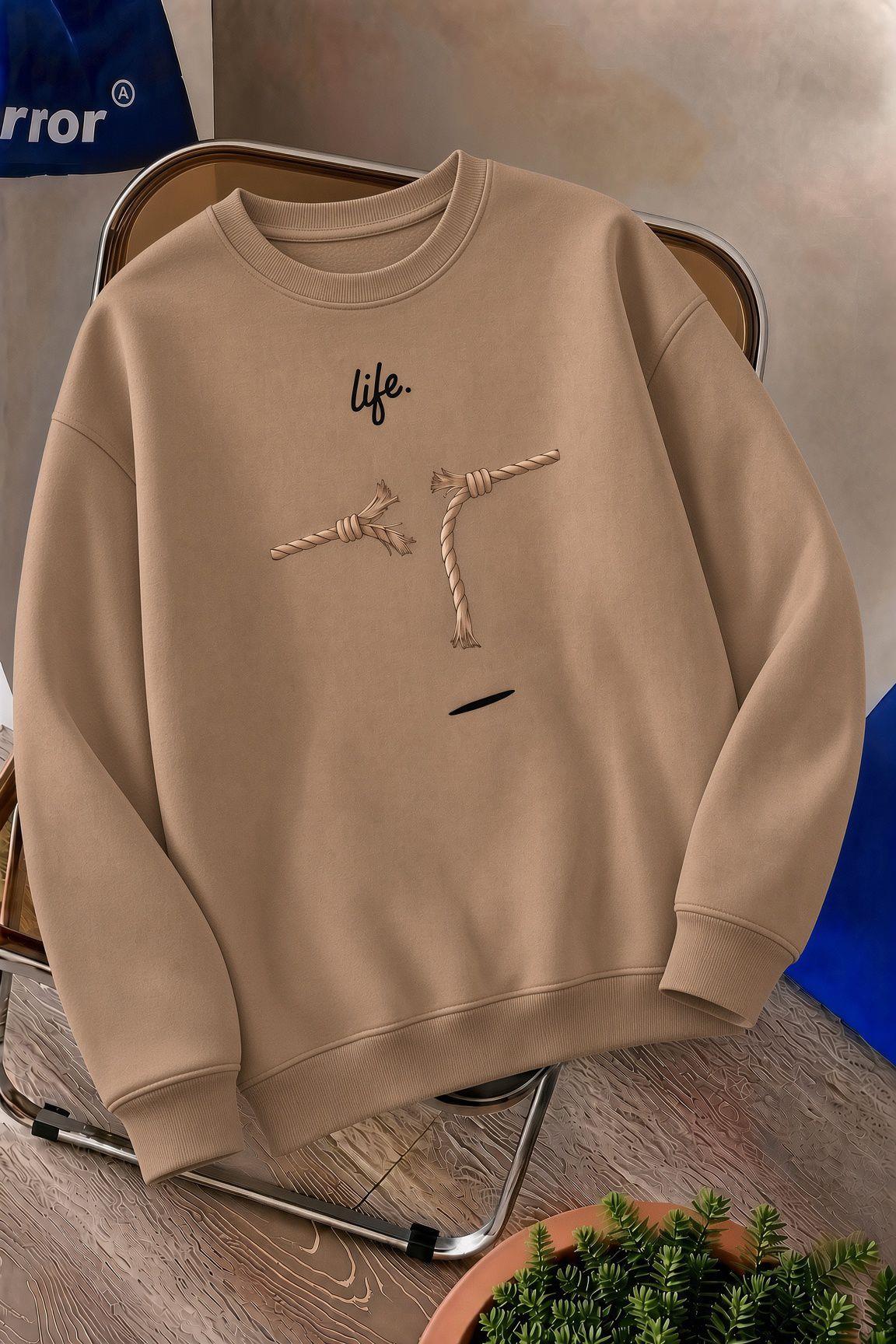 Bs Life Design Minimalist İllüstrasyon Baskılı Unisex Kapüşonlu Sweatshirt-Büyük Beden Seçenekli
