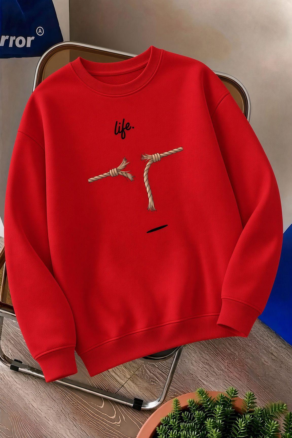 Bs Life Design Minimalist İllüstrasyon Baskılı Unisex Kapüşonlu Sweatshirt-Büyük Beden Seçenekli