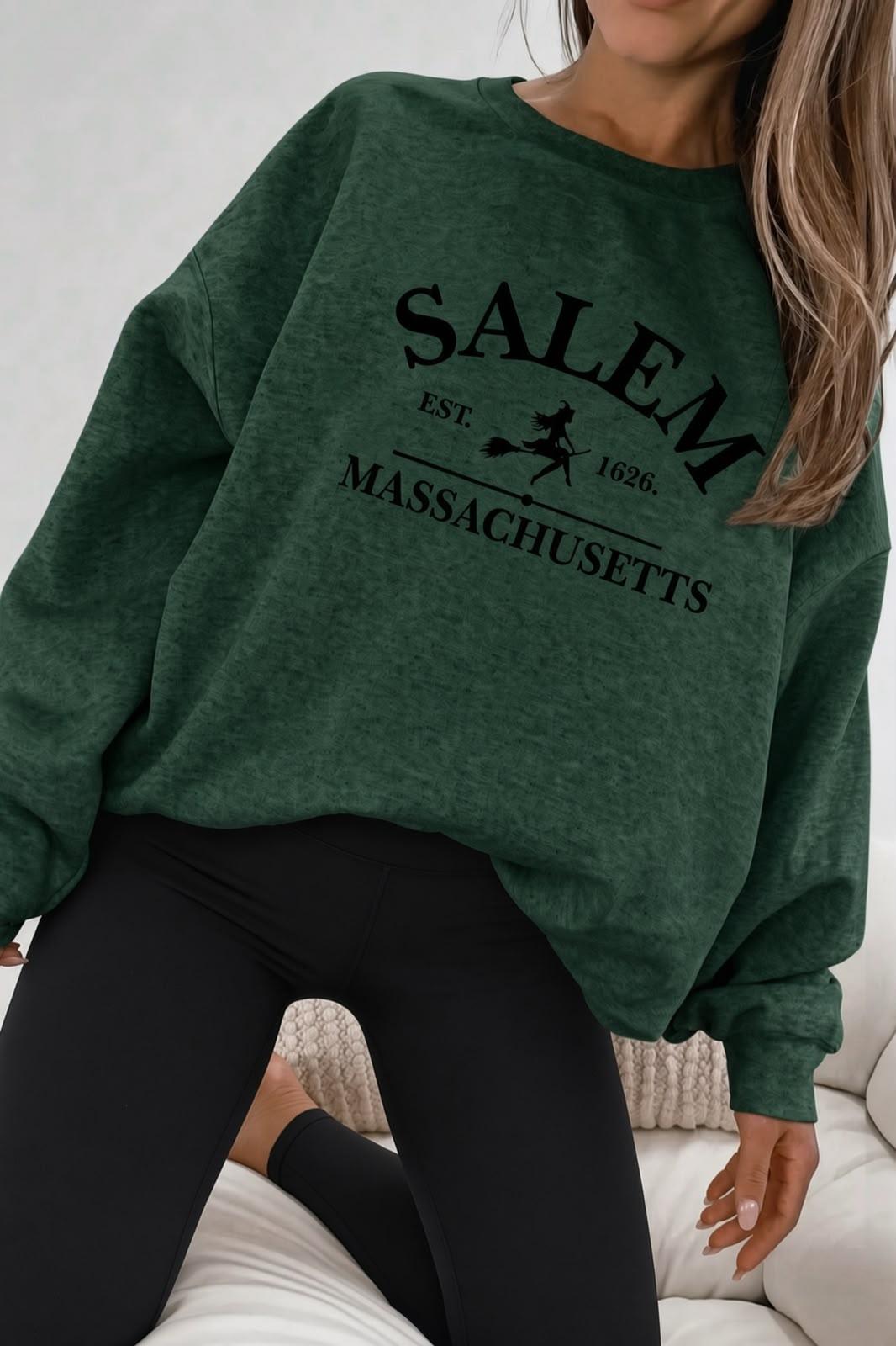 Bs Salem Massachusetts Ön Baskılı Kadın Oversize Bisiklet Yaka Sweatshirt