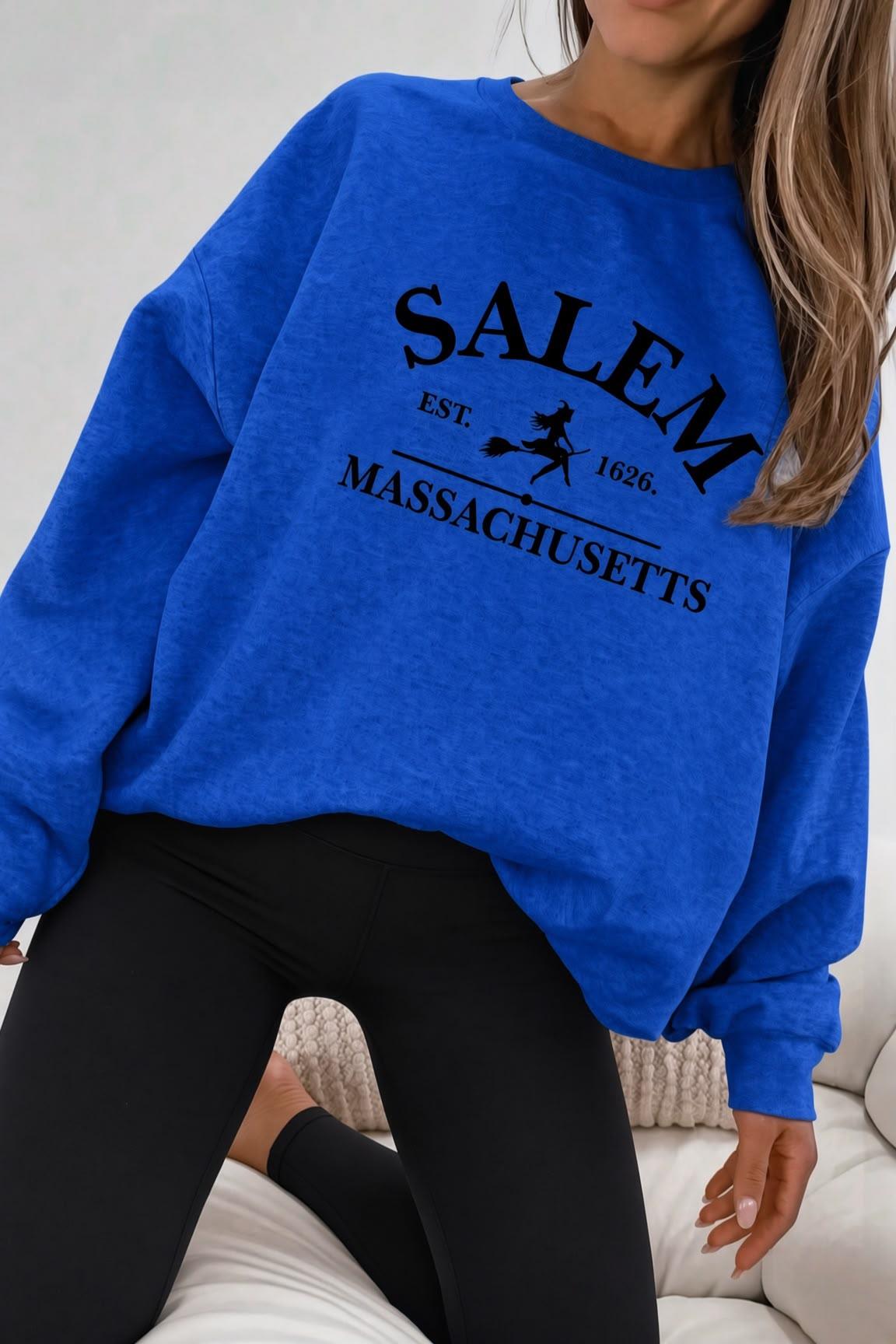 Bs Salem Massachusetts Ön Baskılı Kadın Oversize Bisiklet Yaka Sweatshirt