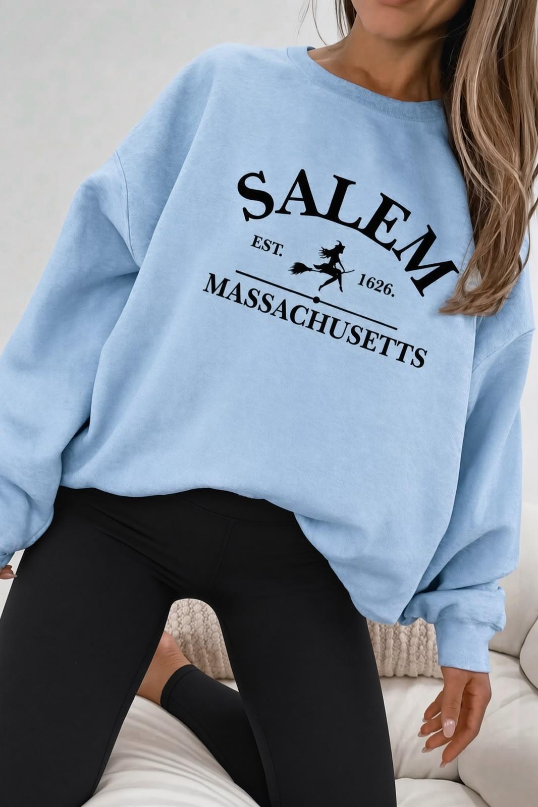 Bs Salem Massachusetts Ön Baskılı Kadın Oversize Bisiklet Yaka Sweatshirt