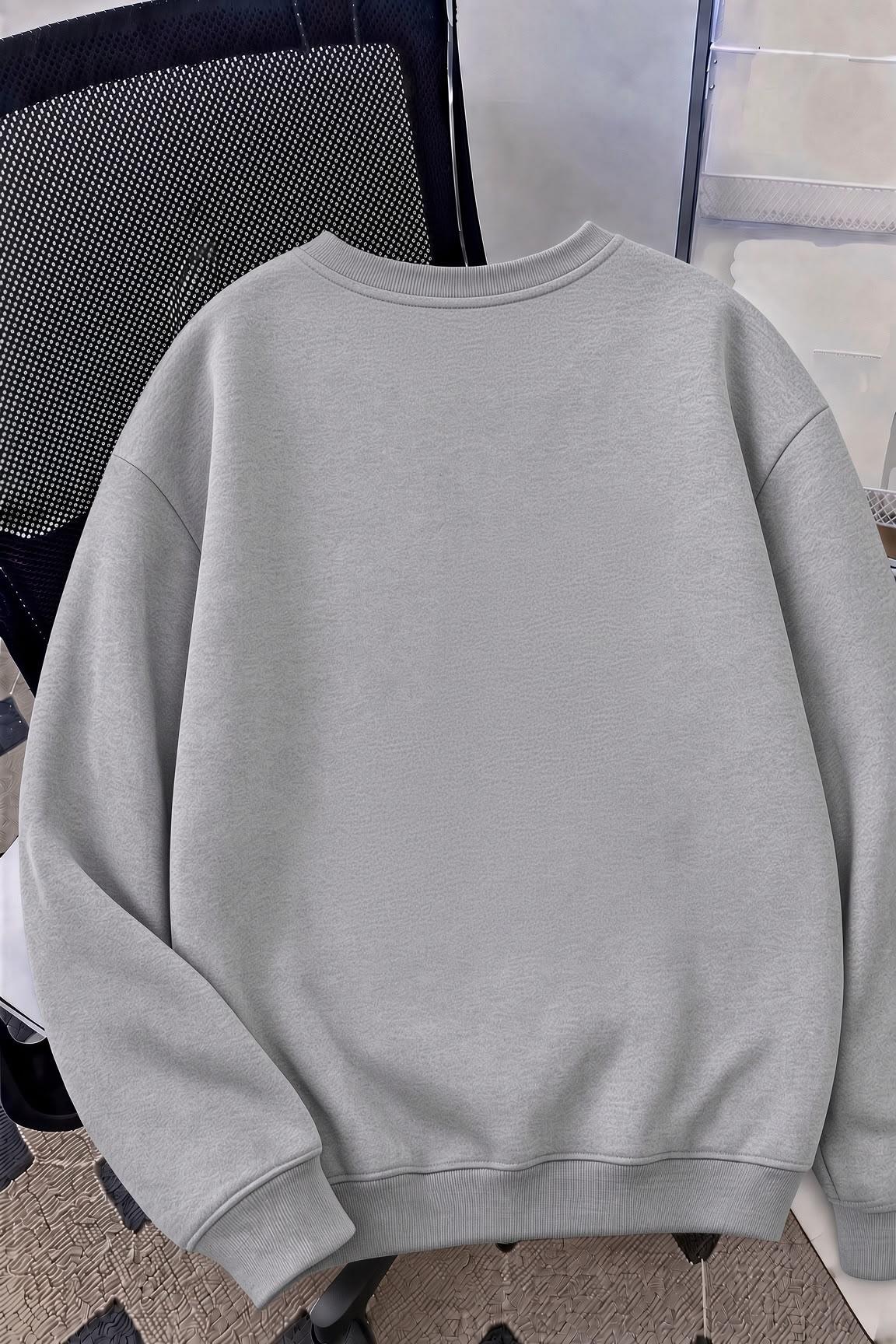 Bs Unisex Oversize LA Sırt Baskılı "Rock The World" İki İplik Şardonlu Bisiklet Yaka Sweatshirt
