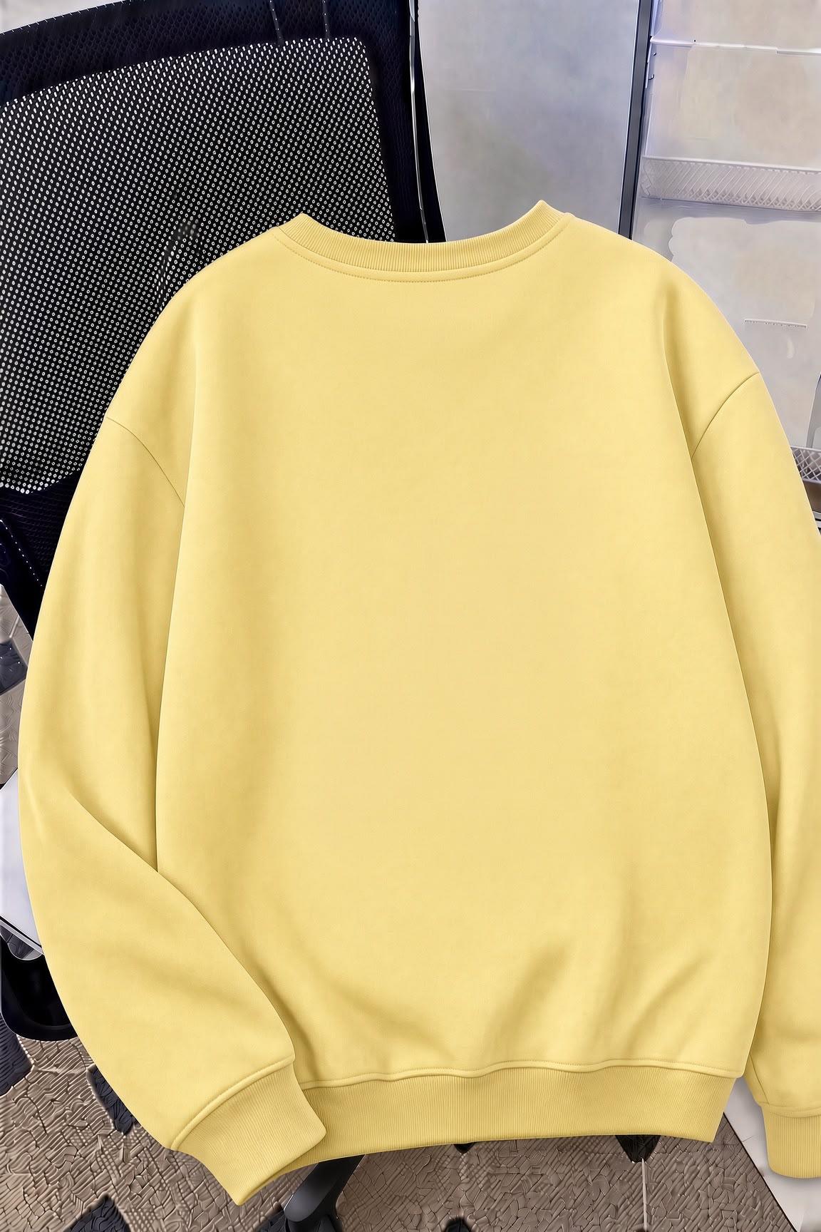 Bs Unisex Oversize LA Sırt Baskılı "Rock The World" İki İplik Şardonlu Bisiklet Yaka Sweatshirt