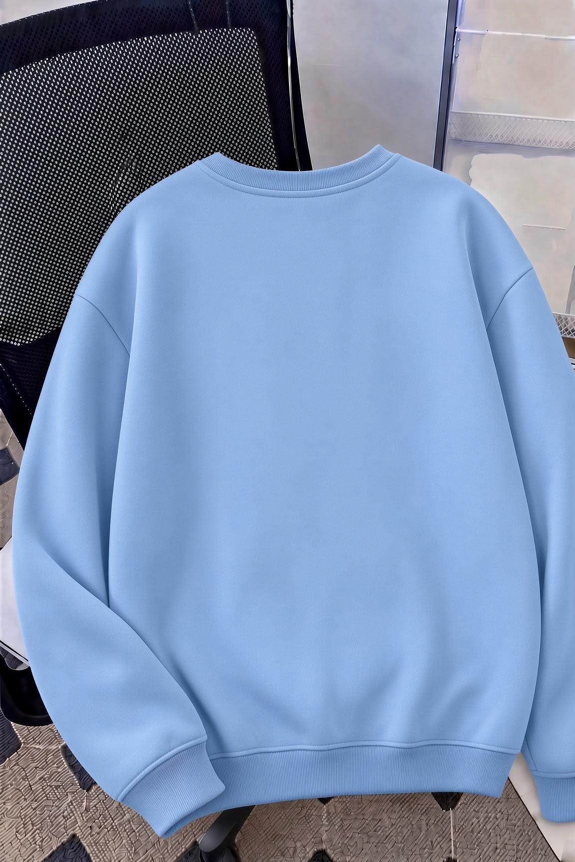 Bs Unisex Oversize LA Sırt Baskılı "Rock The World" İki İplik Şardonlu Bisiklet Yaka Sweatshirt