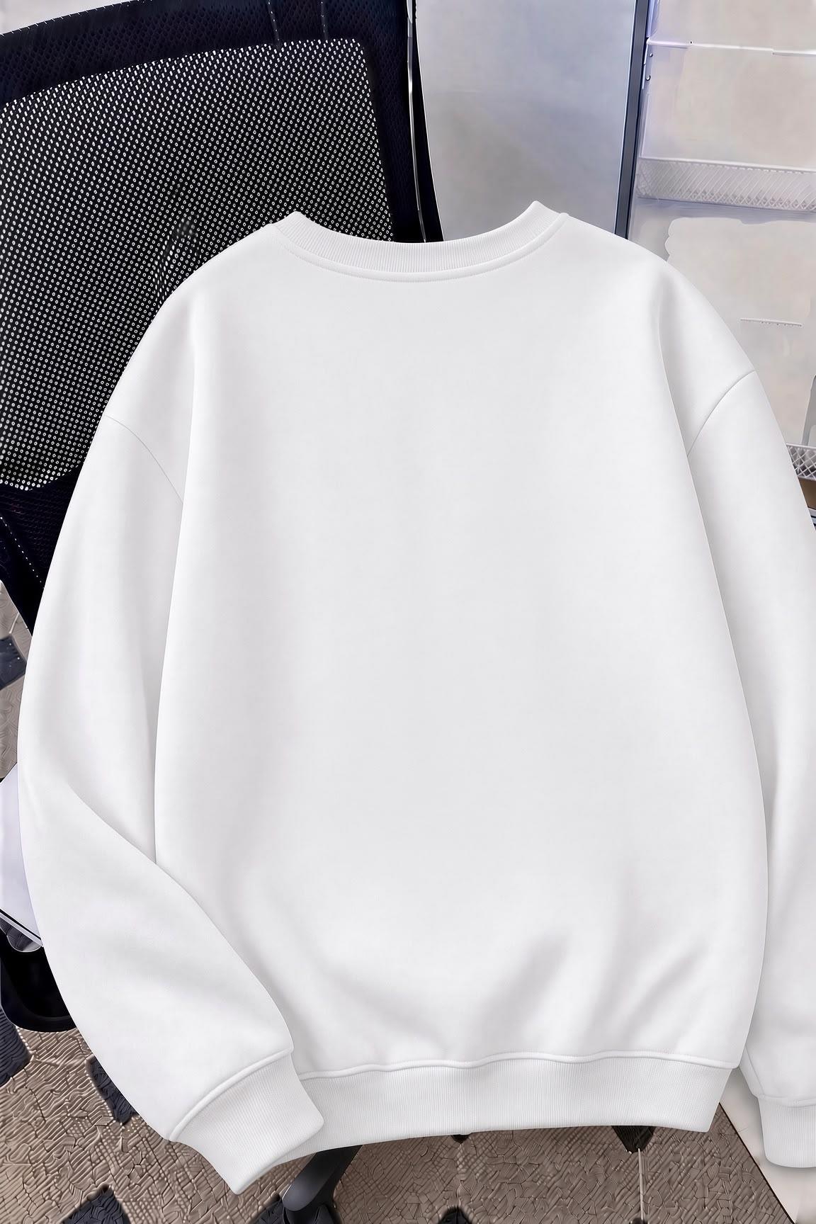Bs Unisex Oversize LA Sırt Baskılı "Rock The World" İki İplik Şardonlu Bisiklet Yaka Sweatshirt