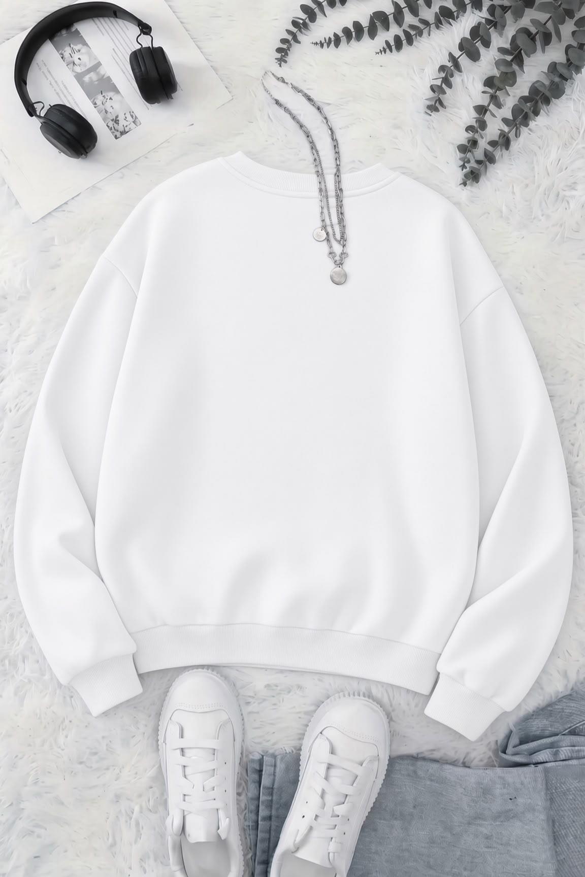 BS Yorgun Kedi Baskılı Bisiklet Yaka Unisex İki İplik Şardonlu Sweatshirt