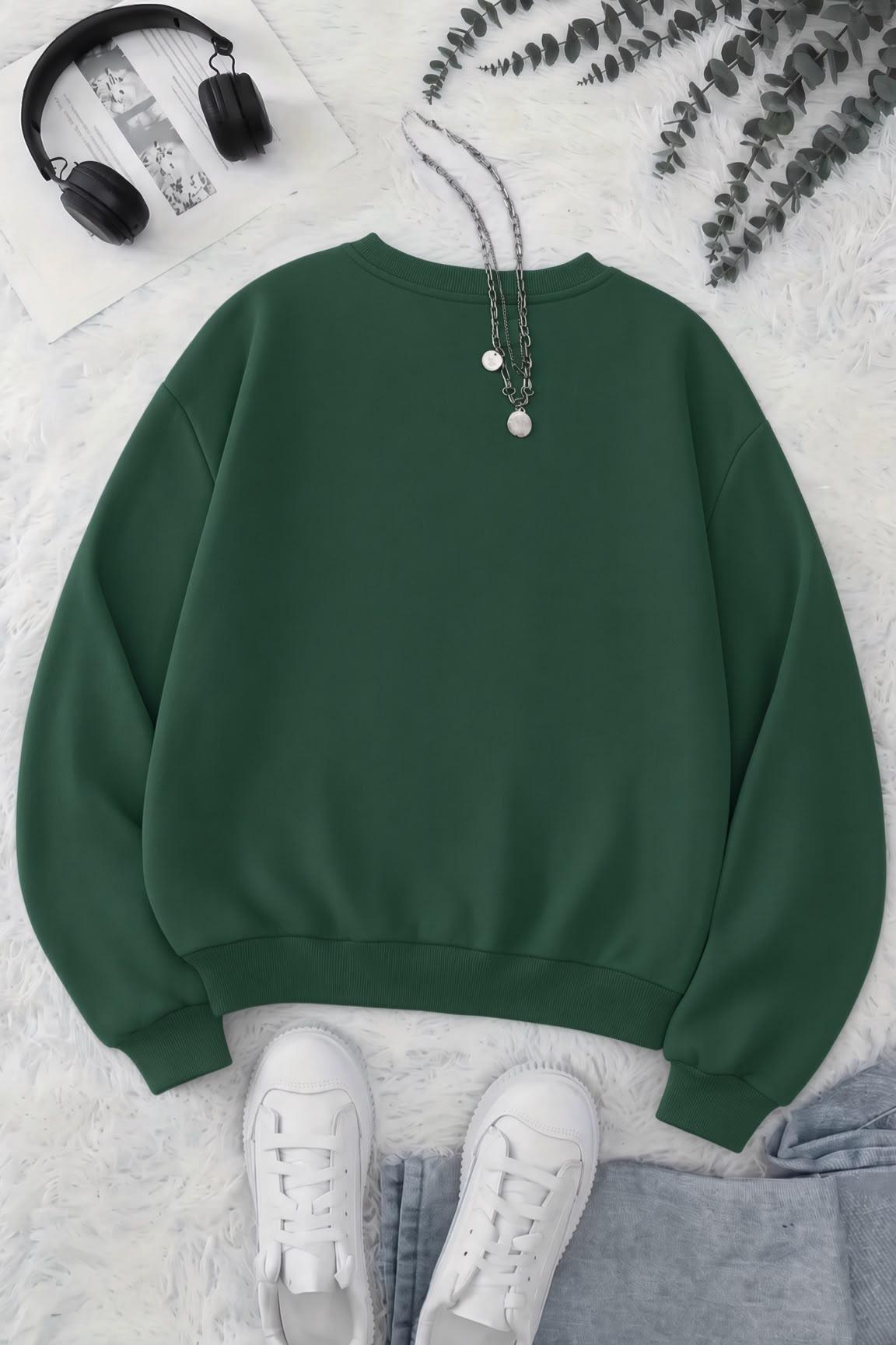 BS Yorgun Kedi Baskılı Bisiklet Yaka Unisex İki İplik Şardonlu Sweatshirt
