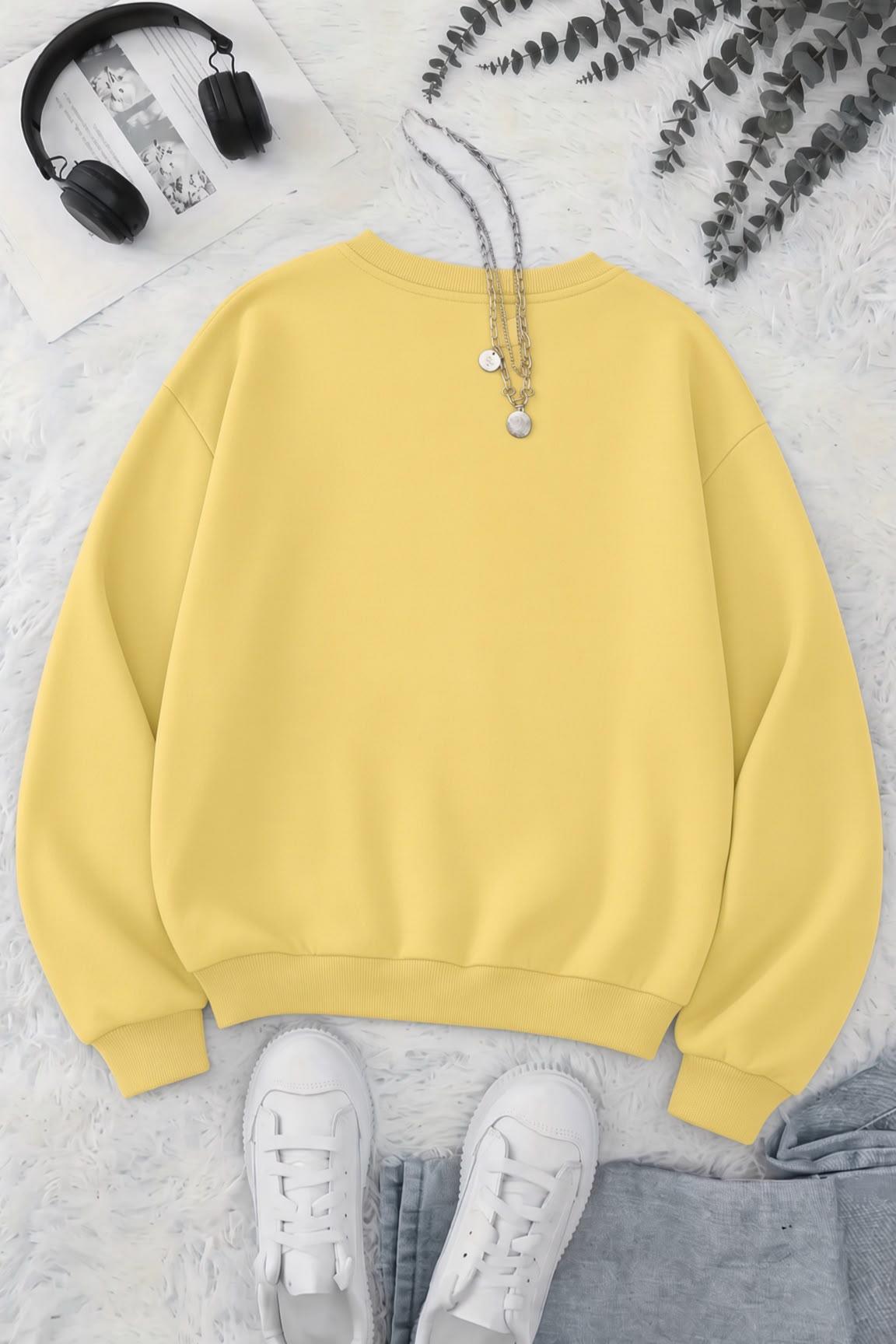 BS Yorgun Kedi Baskılı Bisiklet Yaka Unisex İki İplik Şardonlu Sweatshirt