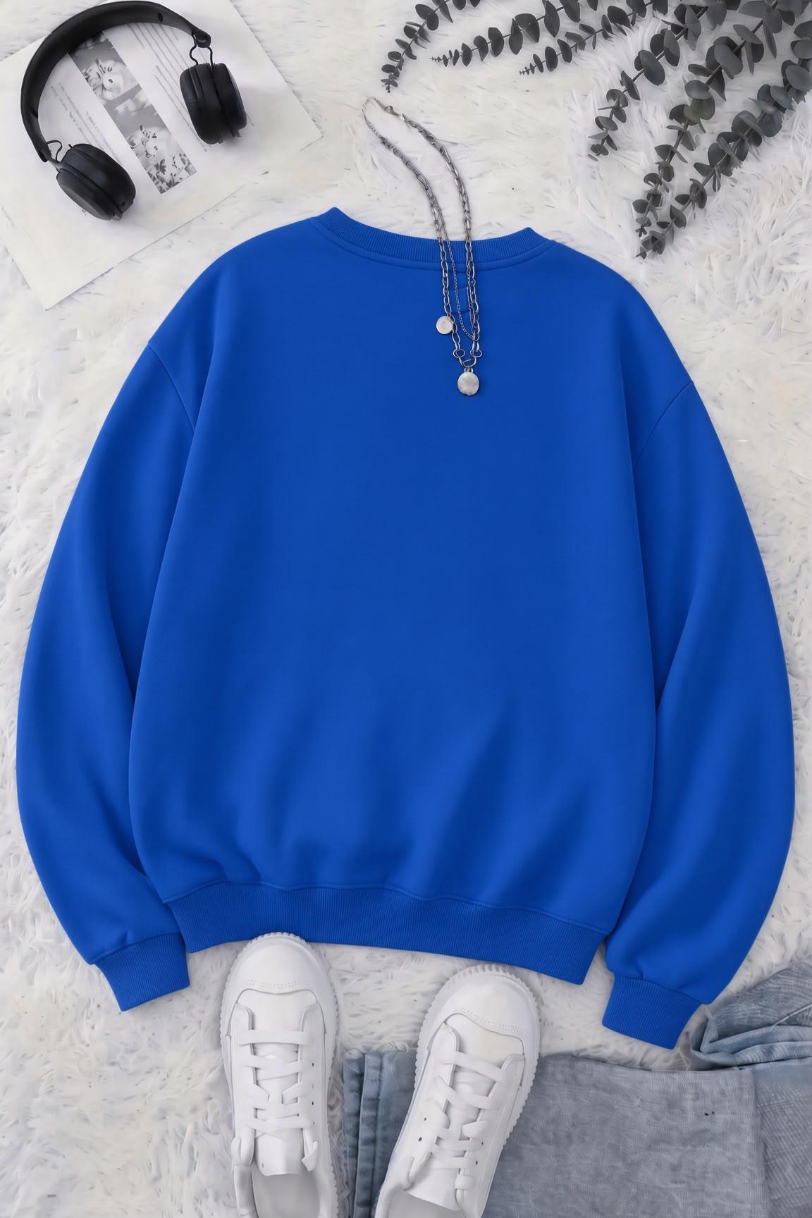 BS Yorgun Kedi Baskılı Bisiklet Yaka Unisex İki İplik Şardonlu Sweatshirt