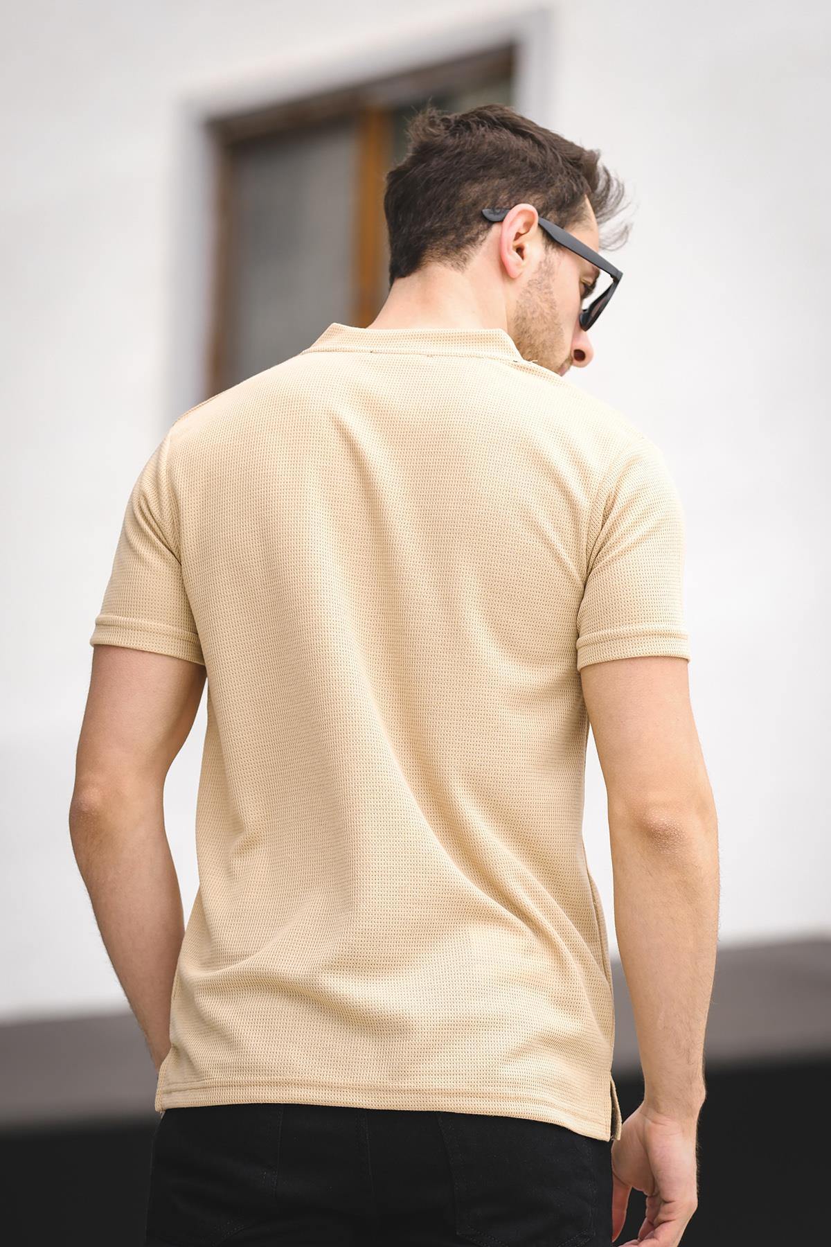 Burchard Üçgen Biyeli Waffle Slim Fit V Yaka Erkek Tshirt