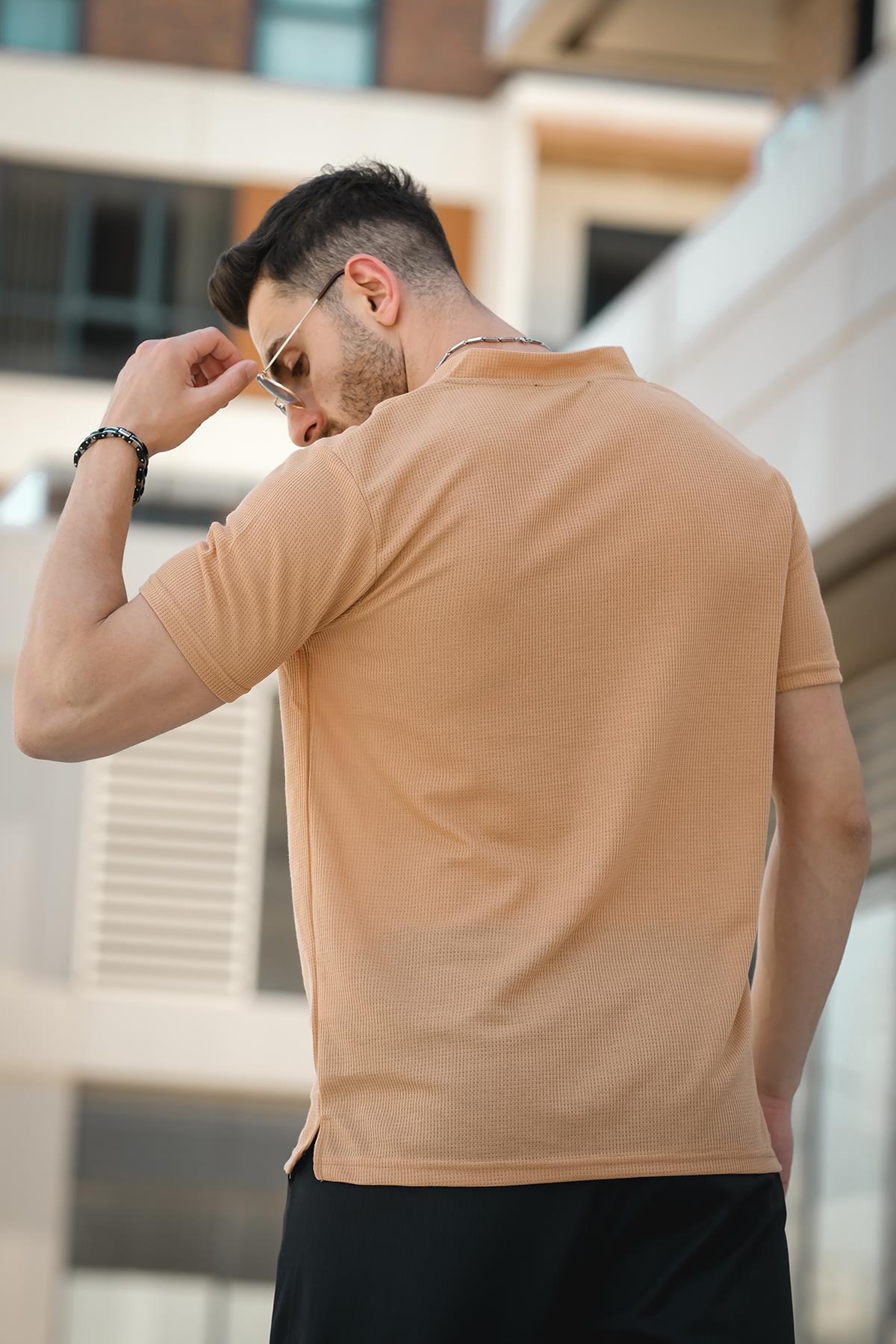 Burchard Üçgen Biyeli Waffle Slim Fit V Yaka Erkek Tshirt