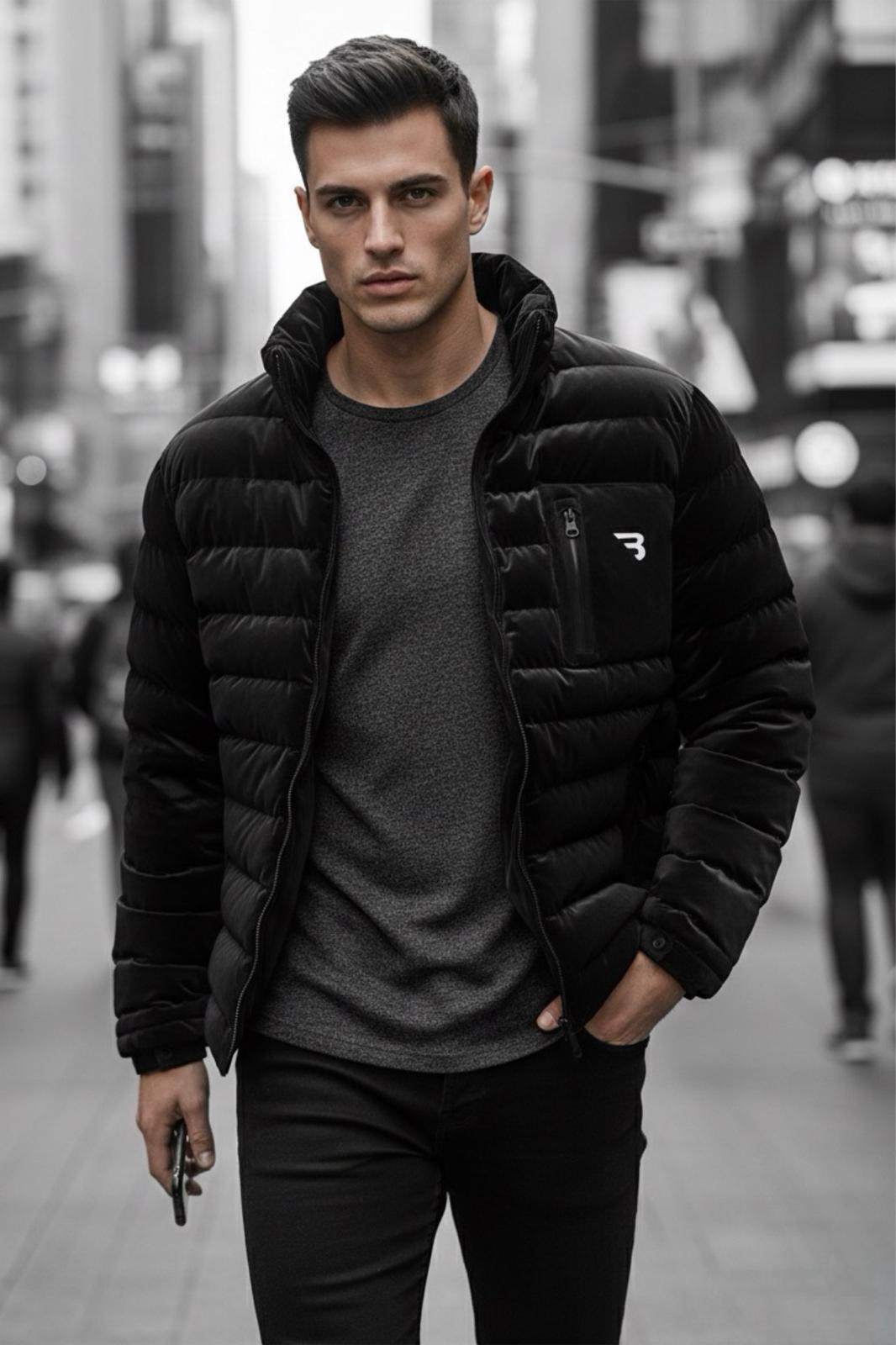 Burnyy Parlak Nova Kumaş Dik Yaka Slim Fit Şişme Erkek Mont