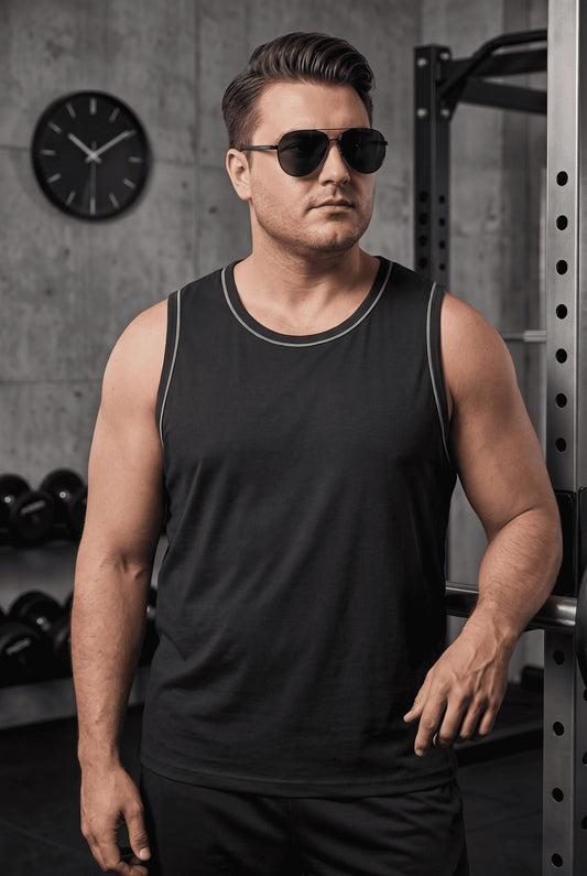 Büyük Beden Biye Detaylı Bisiklet Yaka Erkek Atlet - Fitness ve Günlük Stil