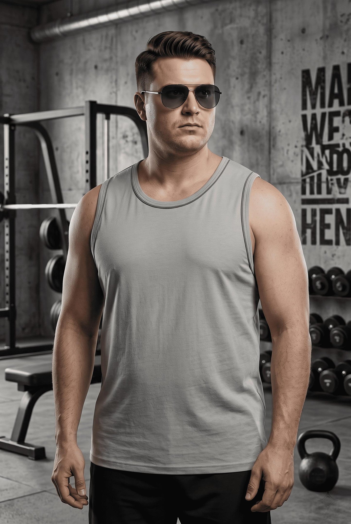 Büyük Beden Biye Detaylı Bisiklet Yaka Erkek Atlet - Fitness ve Günlük Stil