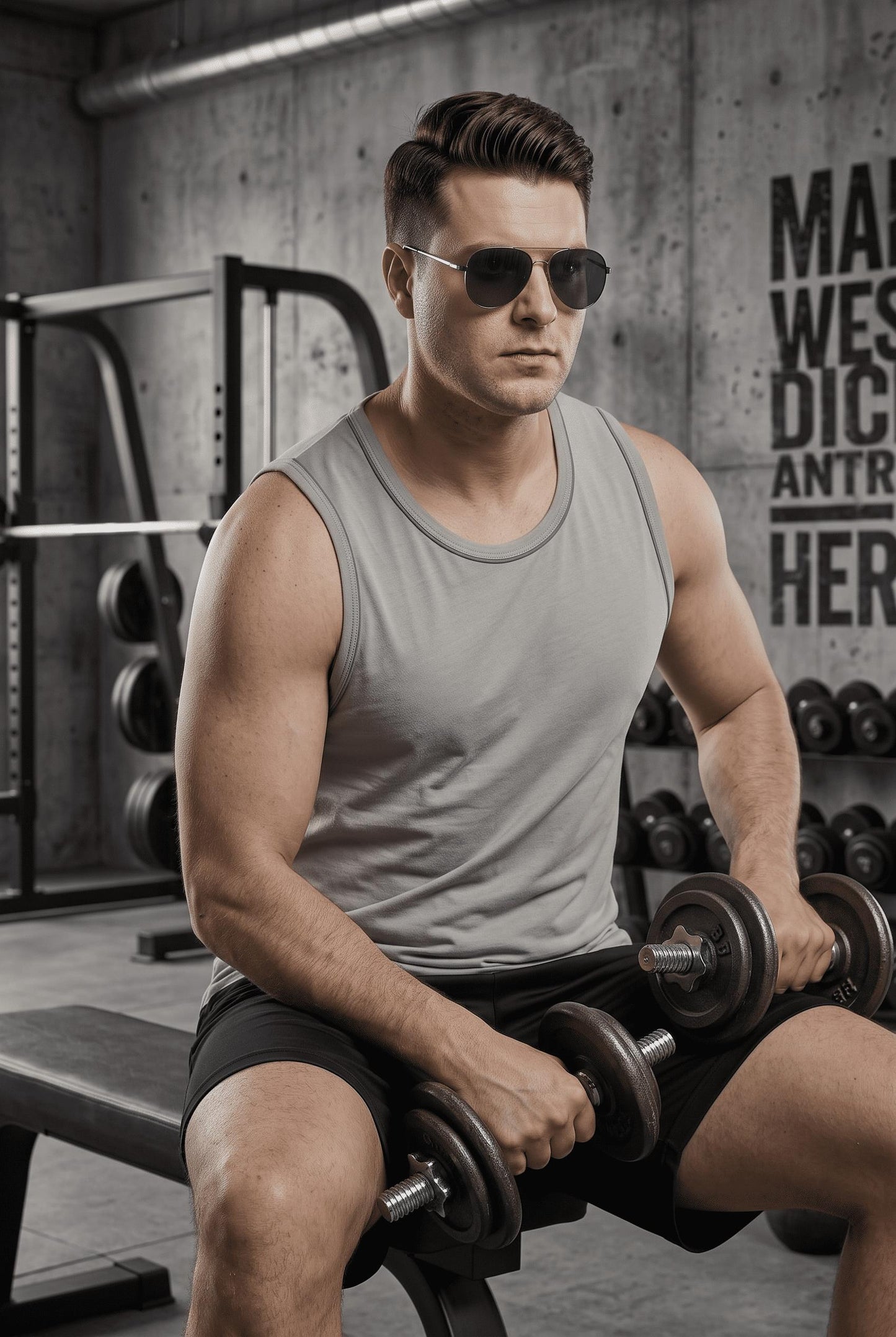 Büyük Beden Biye Detaylı Bisiklet Yaka Erkek Atlet - Fitness ve Günlük Stil
