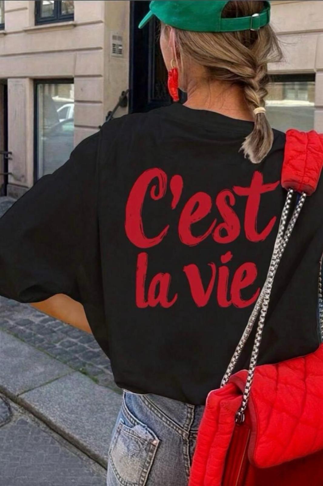 C'est La Vie Yazılı Oversize Kadın T-shirt
