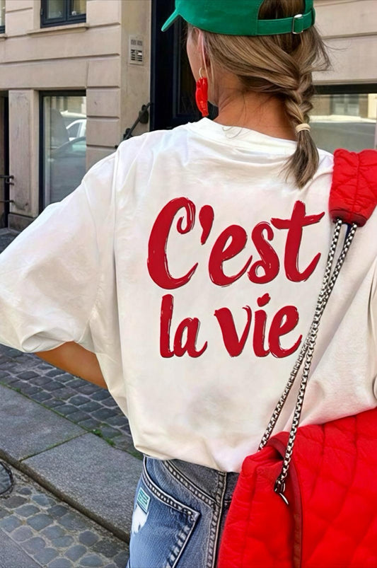 C'est La Vie Yazılı Oversize Kadın T-shirt