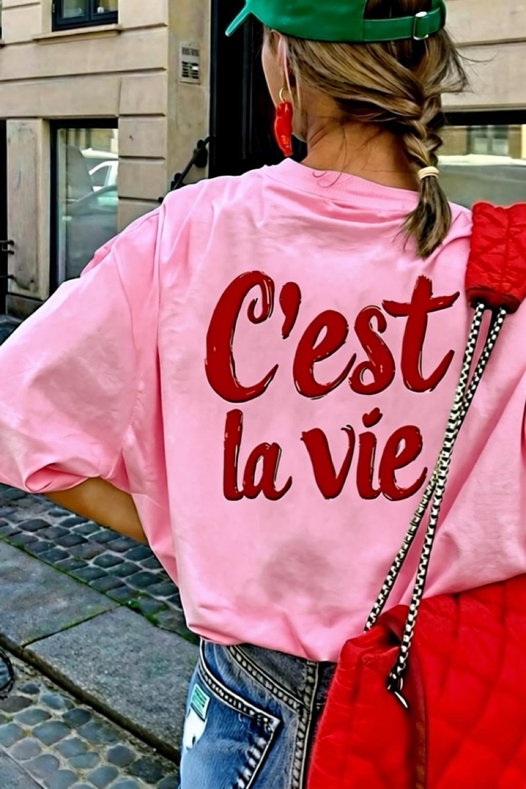 C'est La Vie Yazılı Oversize Kadın T-shirt